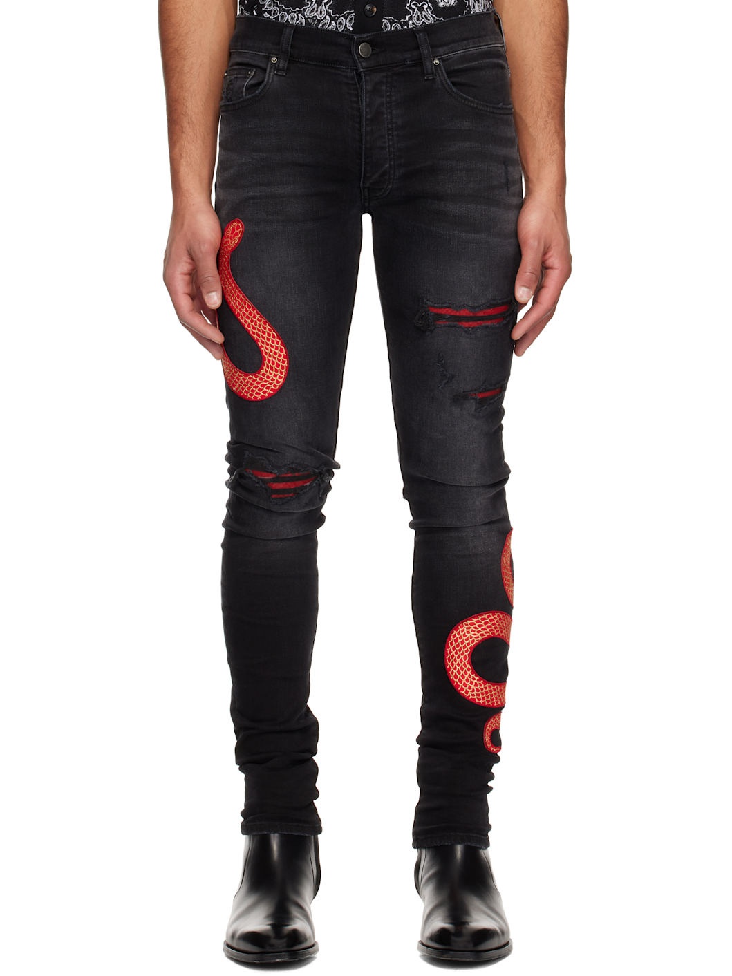 Black XO Snake Jeans - 1