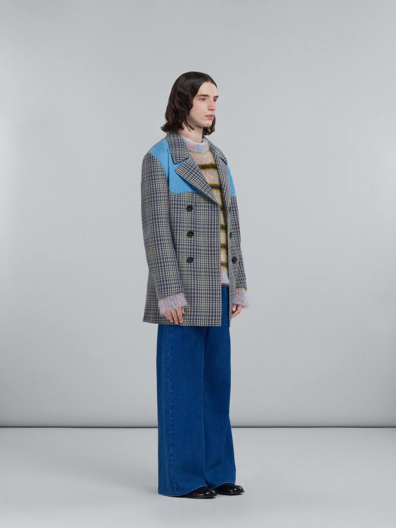DOUBLE-BREASTED COAT IN GREY CHEQUERED WOOL 6