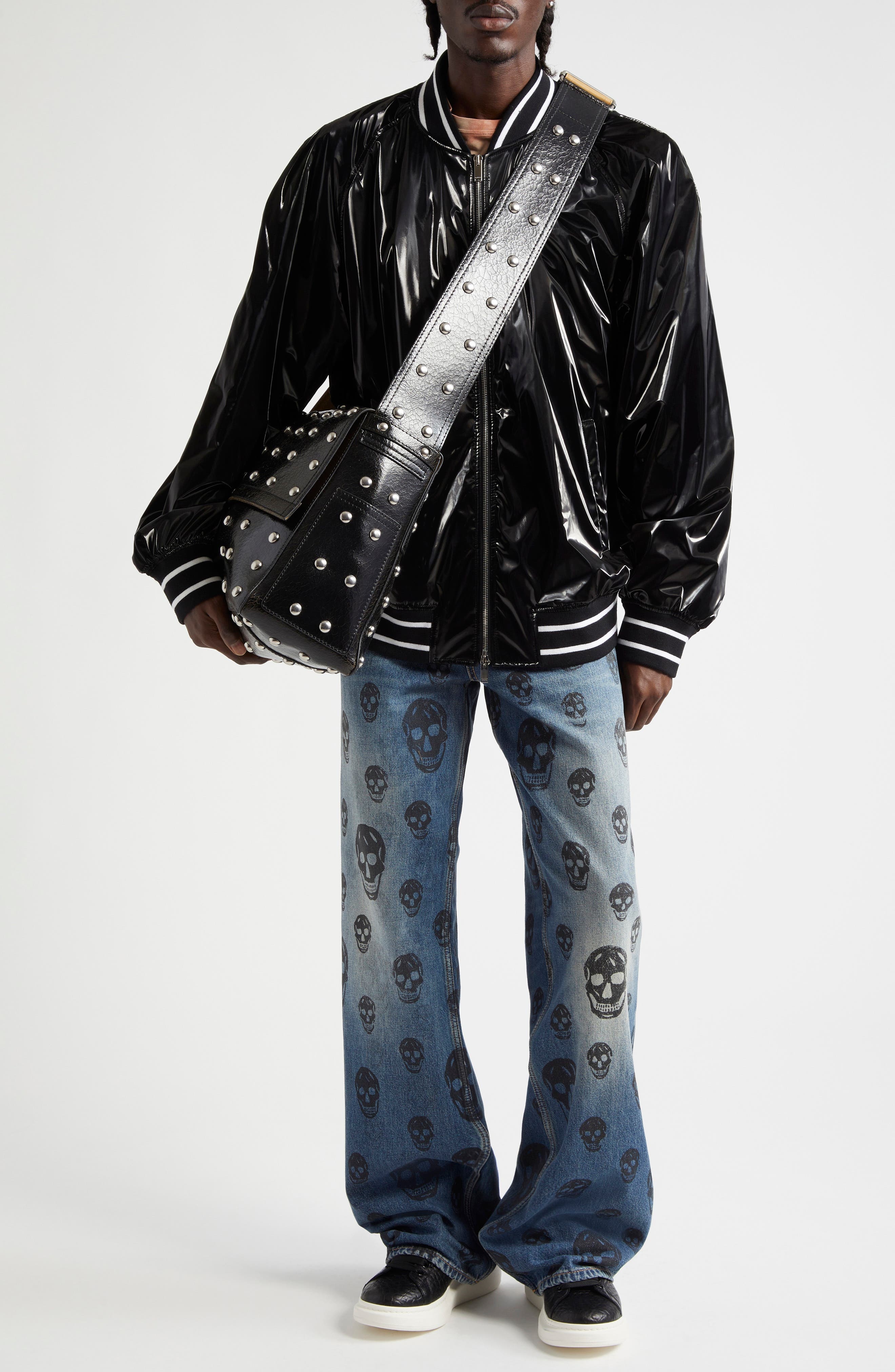 Alexander McQueen Skull Low Rise Baggy Jeans in Blue Washed-Black at Nordstrom - 2