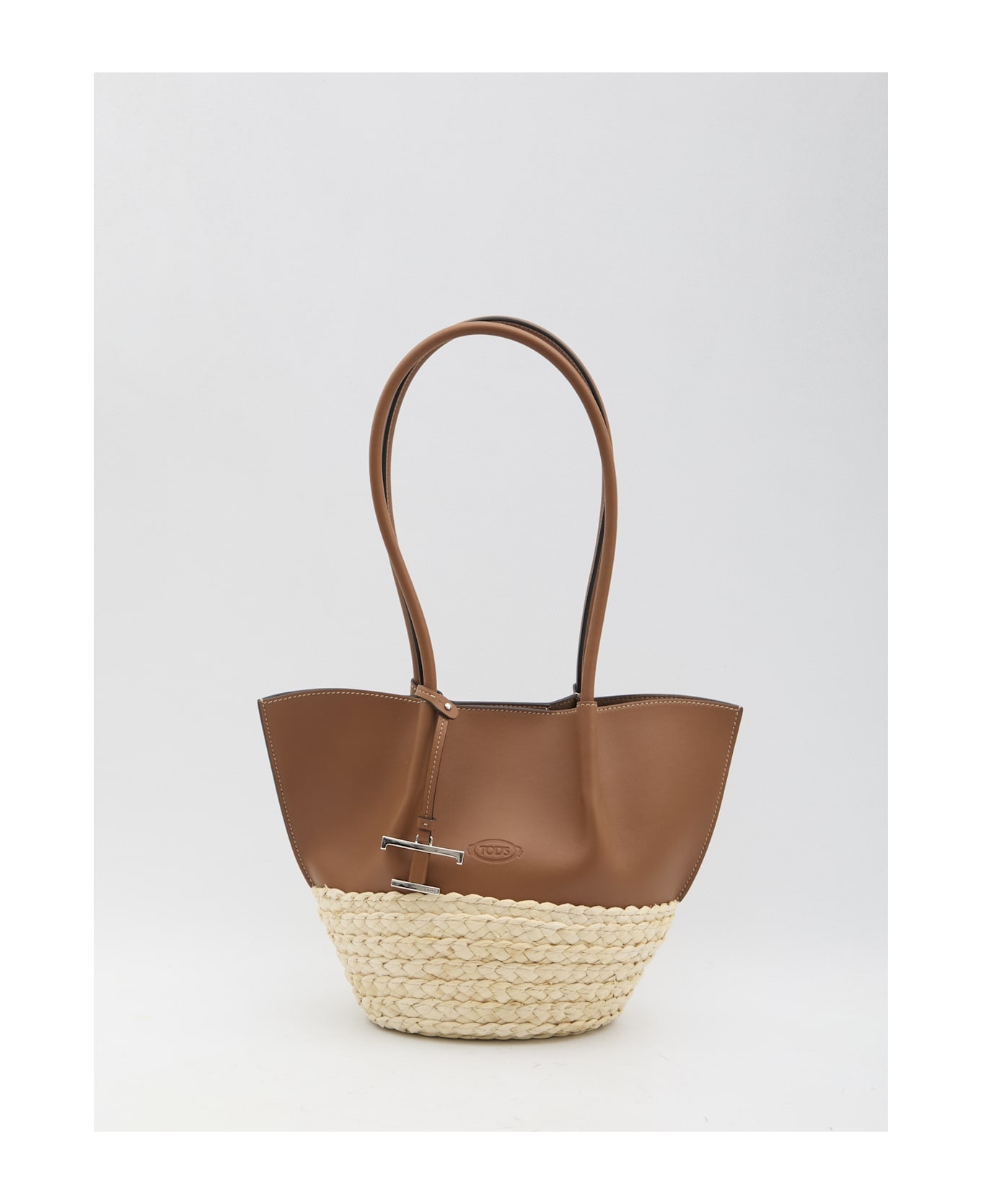 Shopping Bag In Brown Leather And Raffia - 2