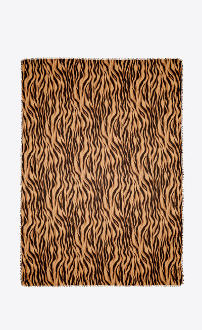 SAINT LAURENT large tiger-print scarf in cashmere blend outlook