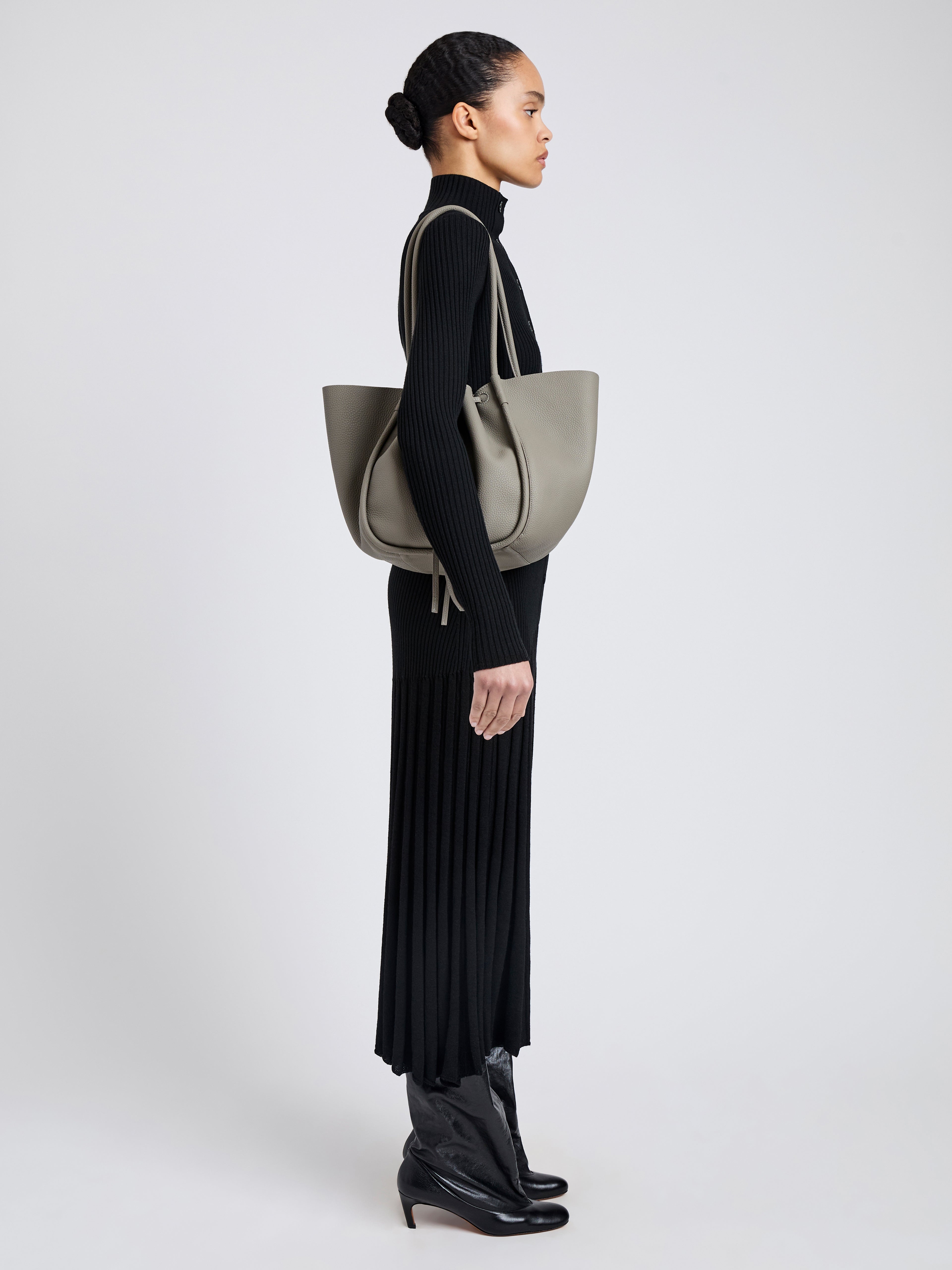 Large Ruched Tote in Soft Pebbled Calf - 2
