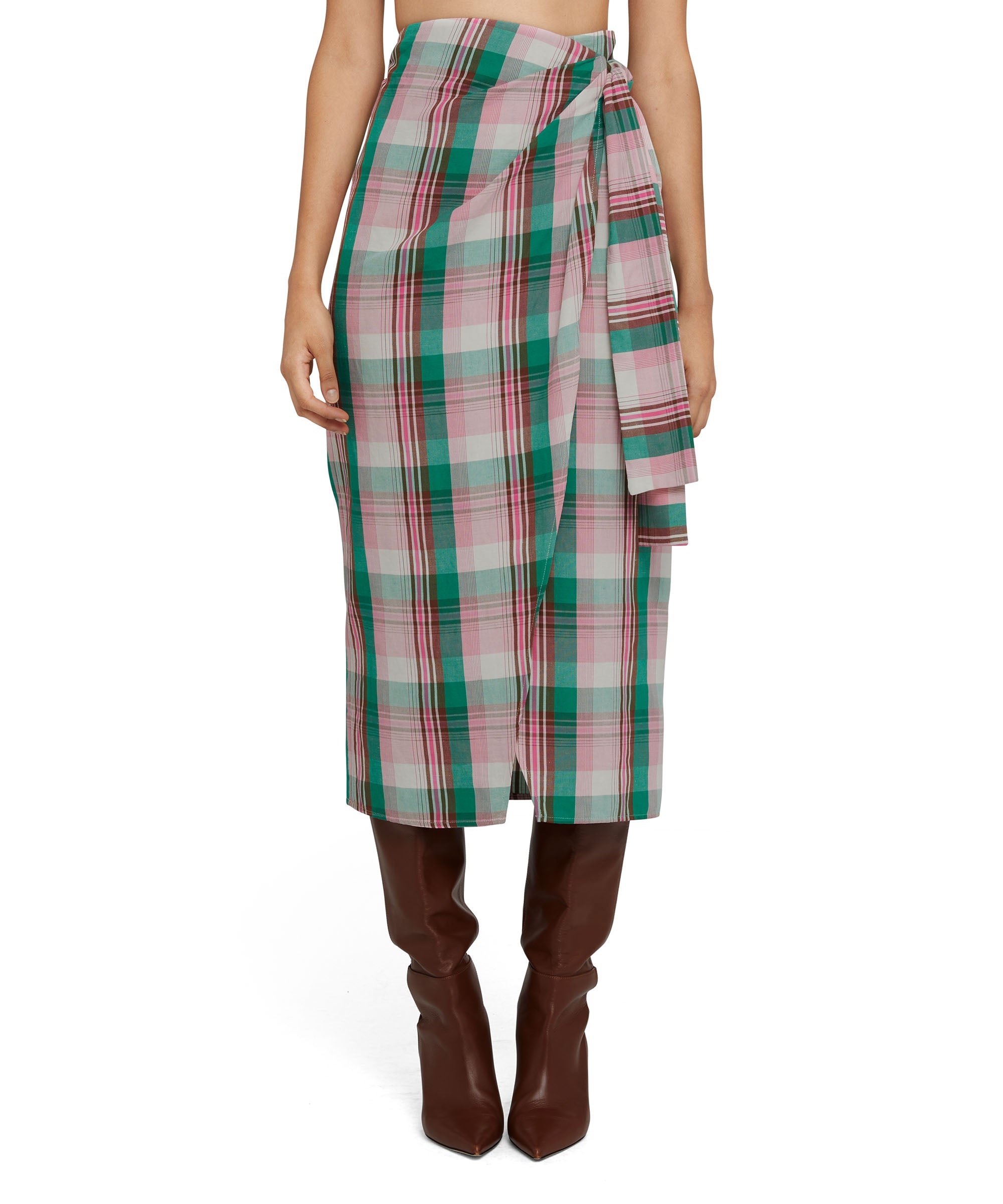 Madras linen midi skirt with wrap design - 3