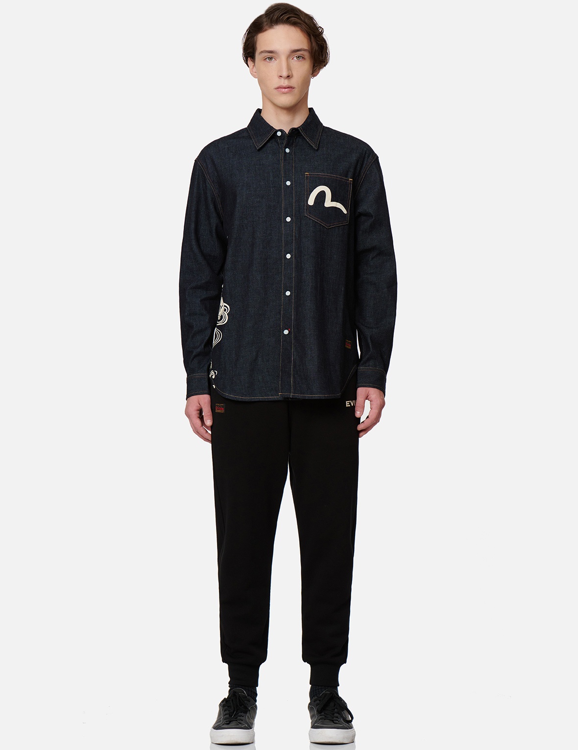 “THE FISHERMAN GOD OF FORTUNE” PRINT DENIM SHIRT - 6