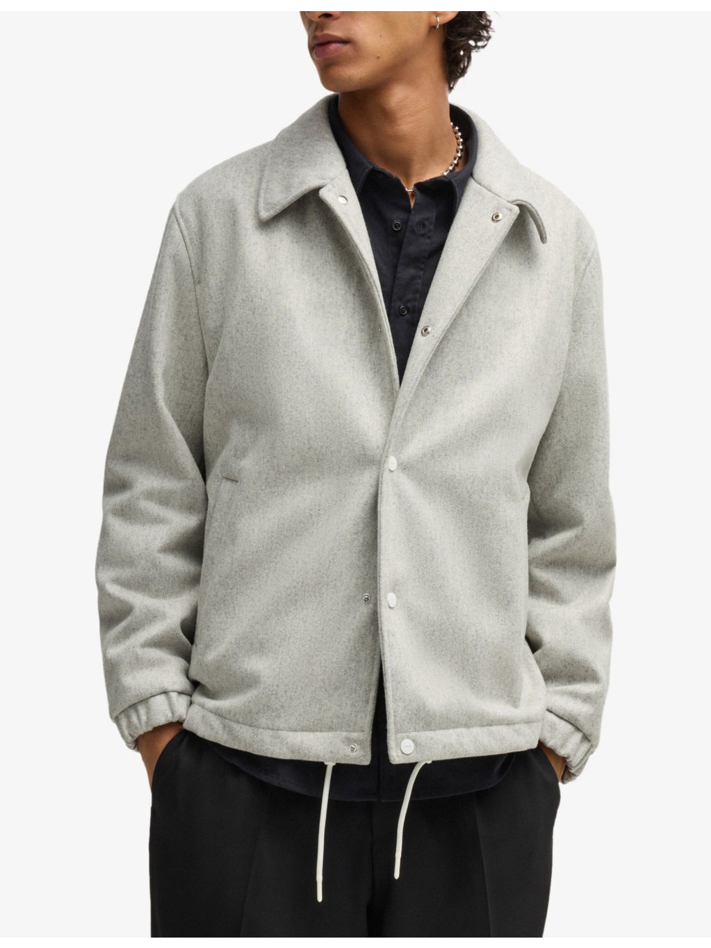 Branded stand-collar wool-blend jacket - 3