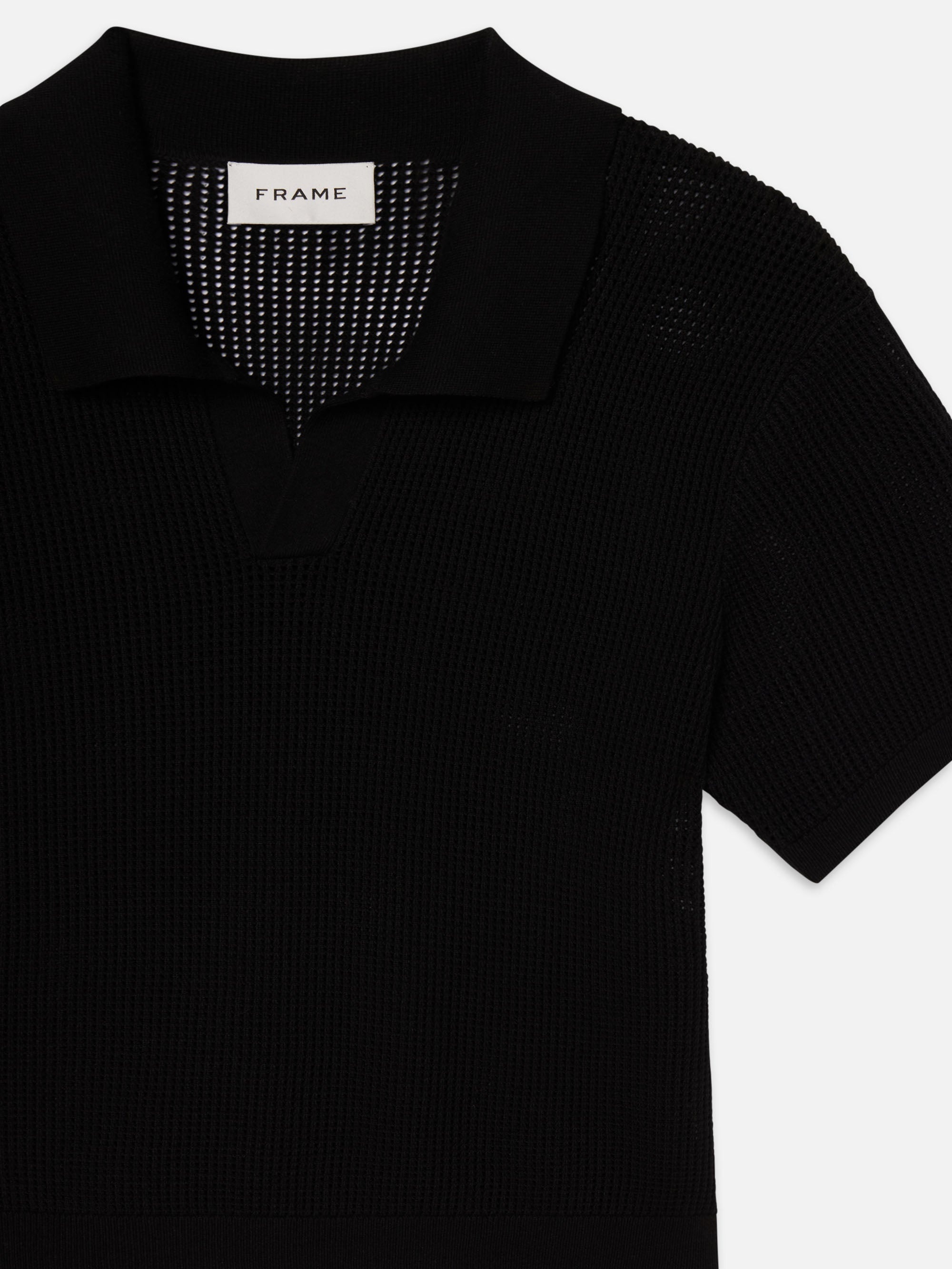 Open Weave Polo Sweater in Black - 4