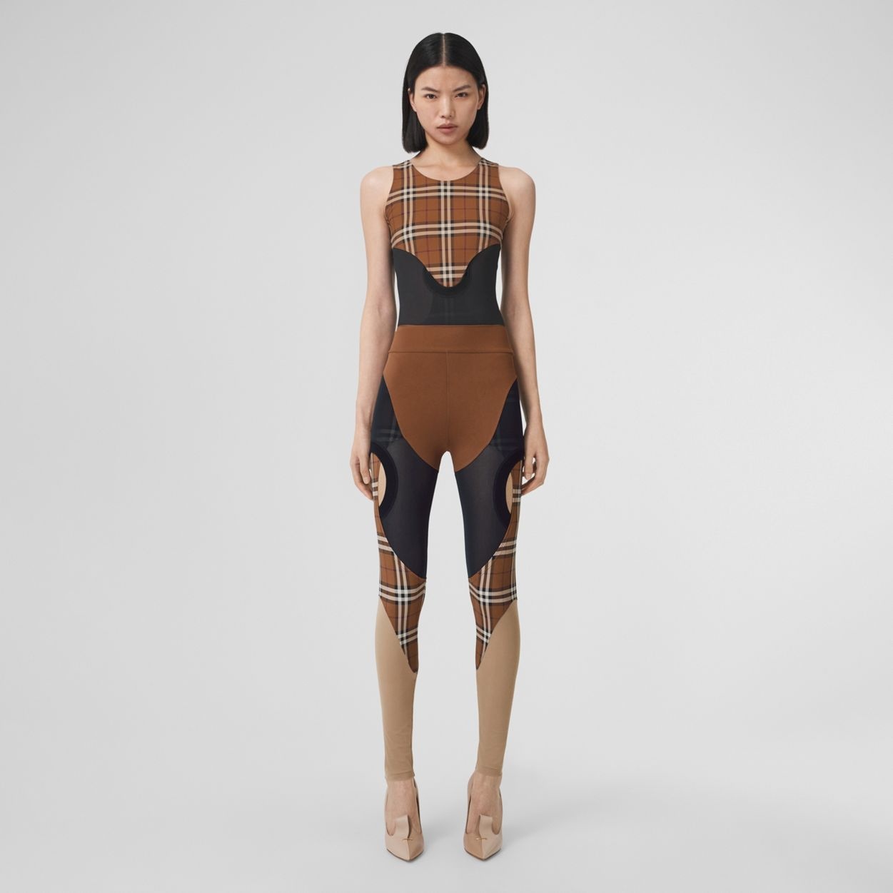 Checked stretch-jersey leggings