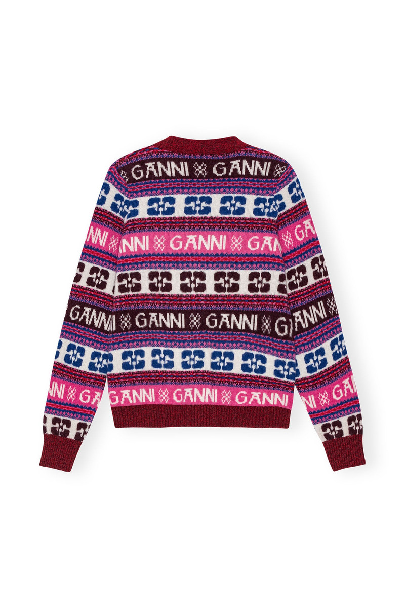 GANNI PINK LOGO WOOL MIX CARDIGAN outlook