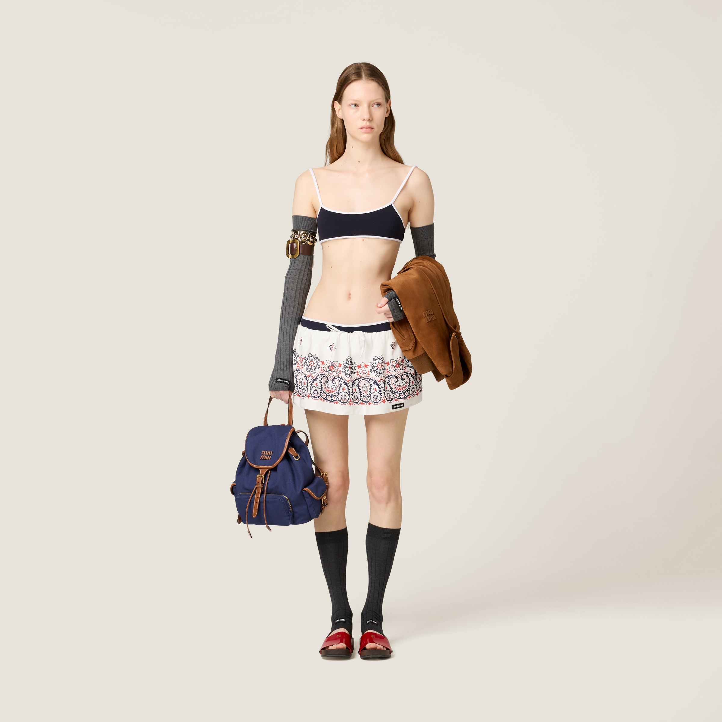 Slubbed poplin skirt with print - 2