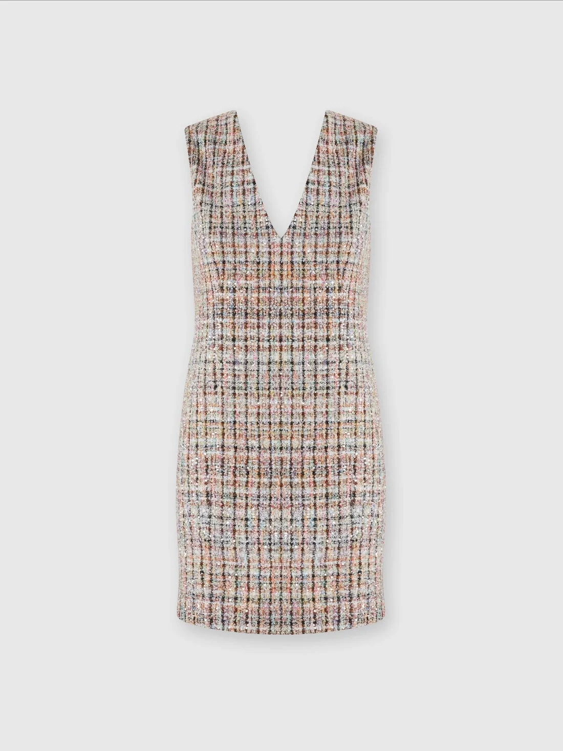 Sleeveless bouclé checkered mini-dress with sequins - 1