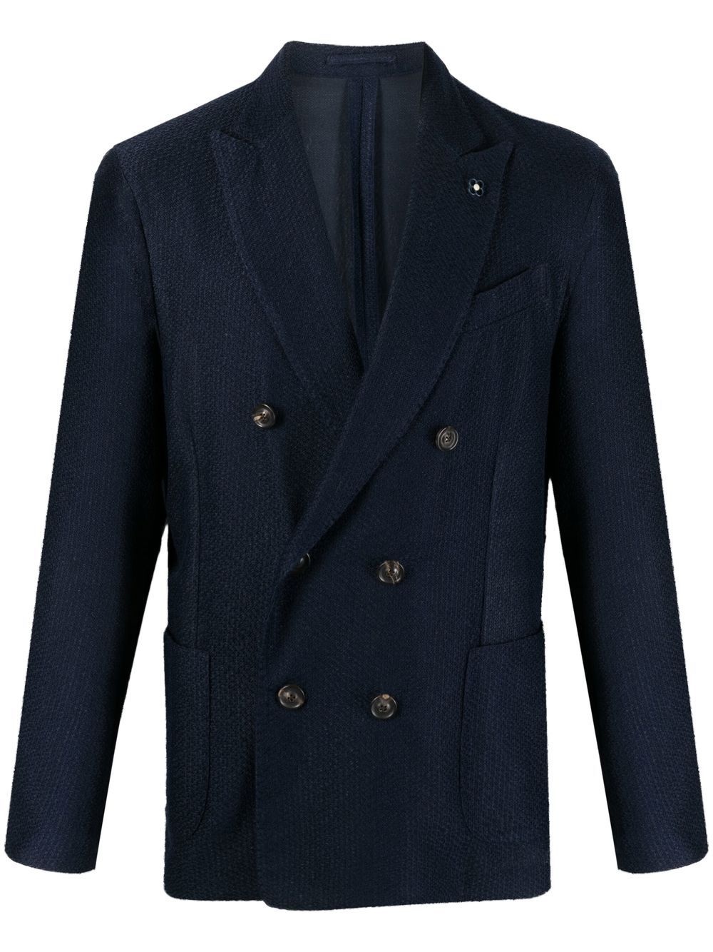 double-breasted logo-plaque blazer - 1