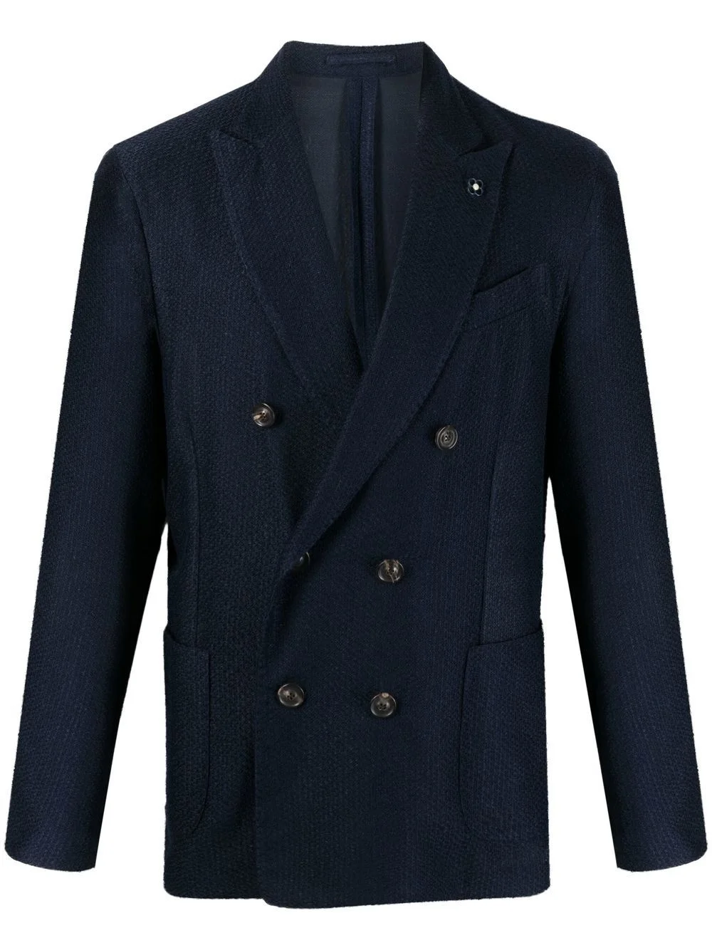 double-breasted logo-plaque blazer - 1