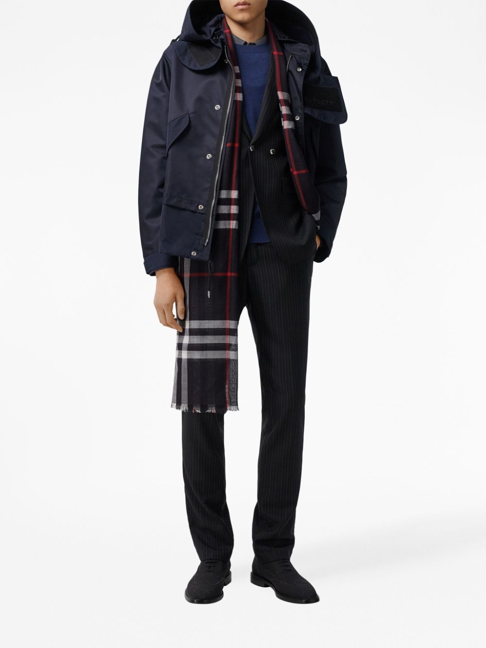 Lightweight Check Wool Silk Scarf - 9