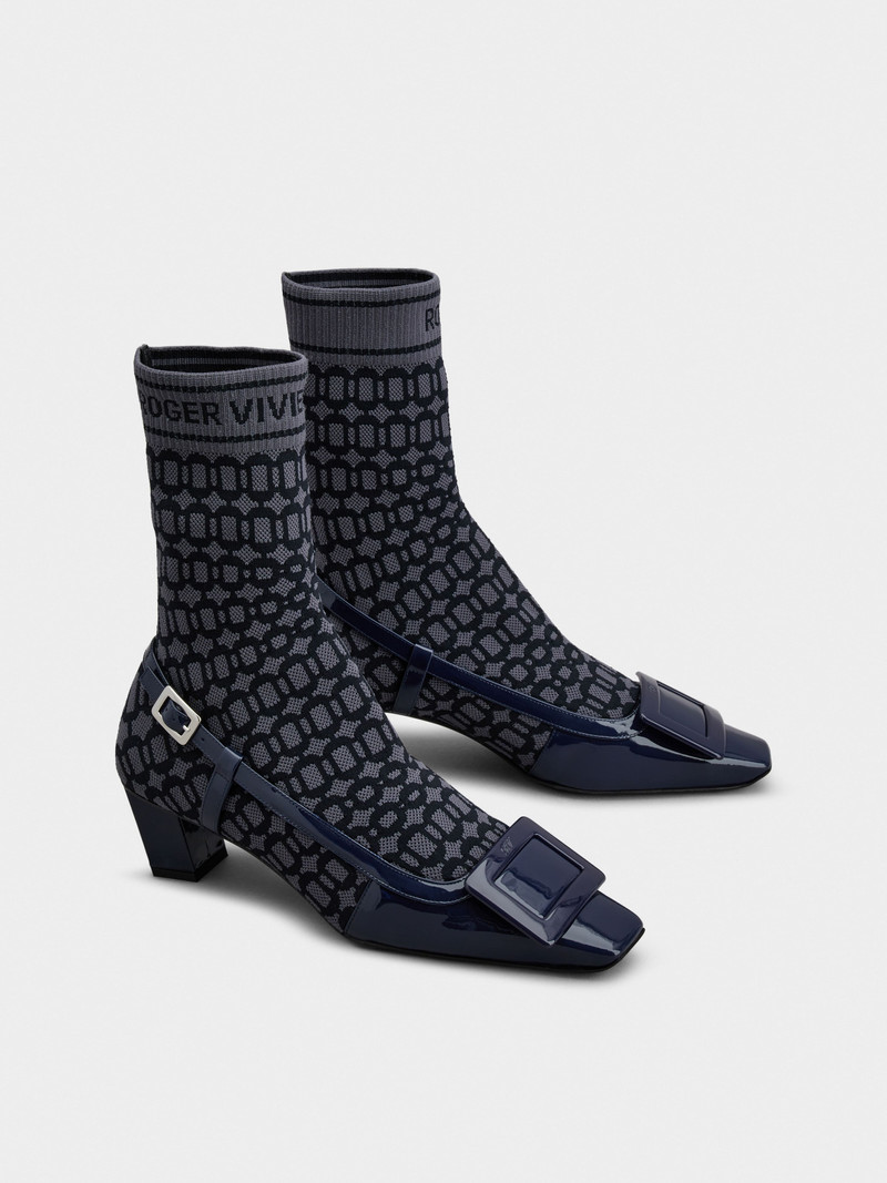 Belle Vivier Sock Lacquered Buckle Ankle Boots in Patent Leather 2