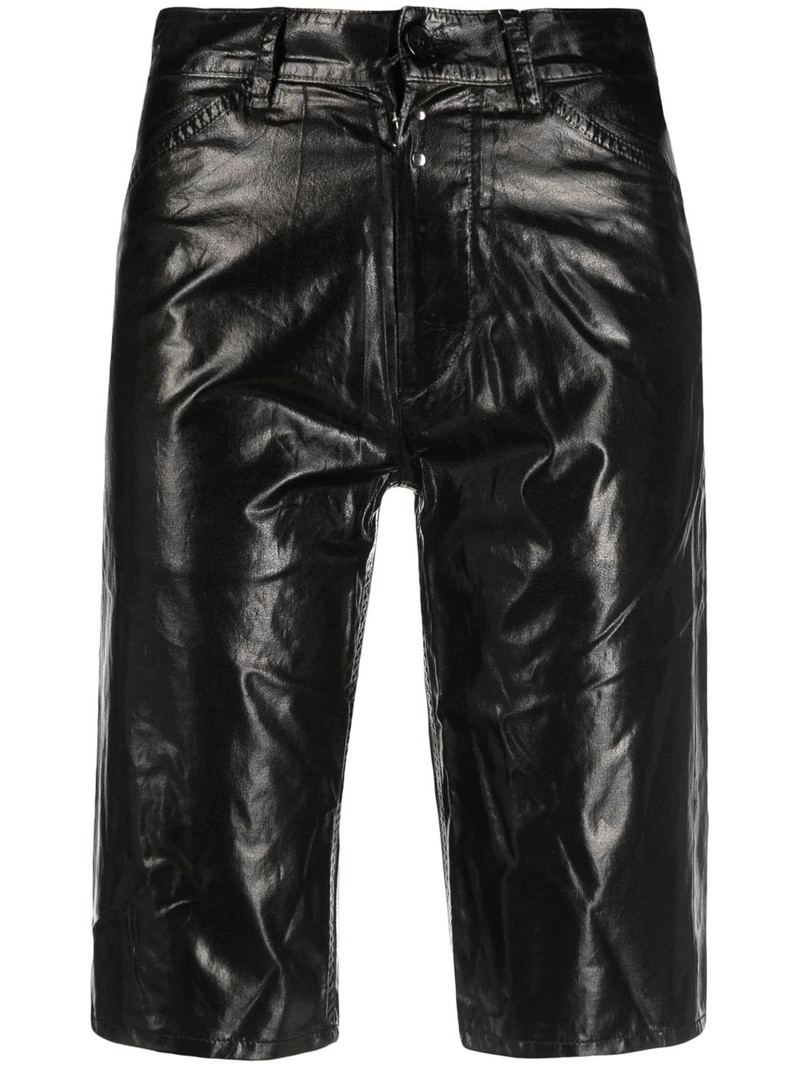 laminated straight denim shorts 1