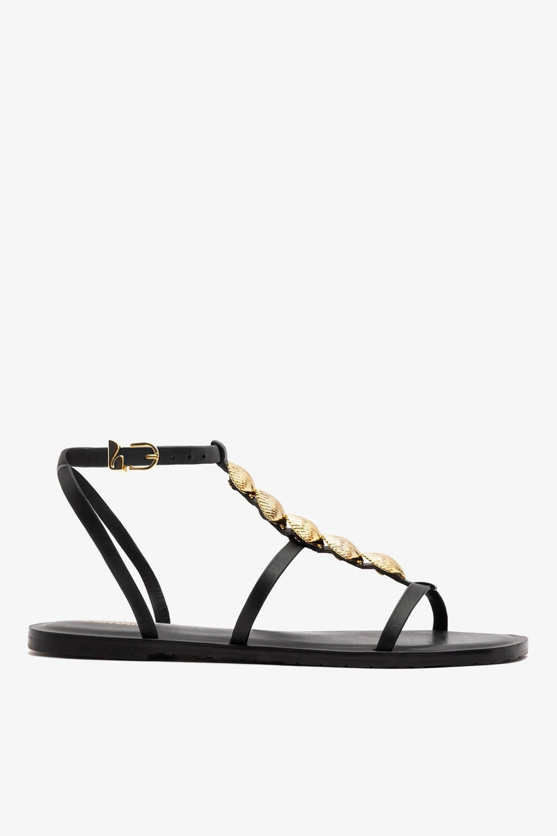Coquile Flat Sandal Black Leather 1