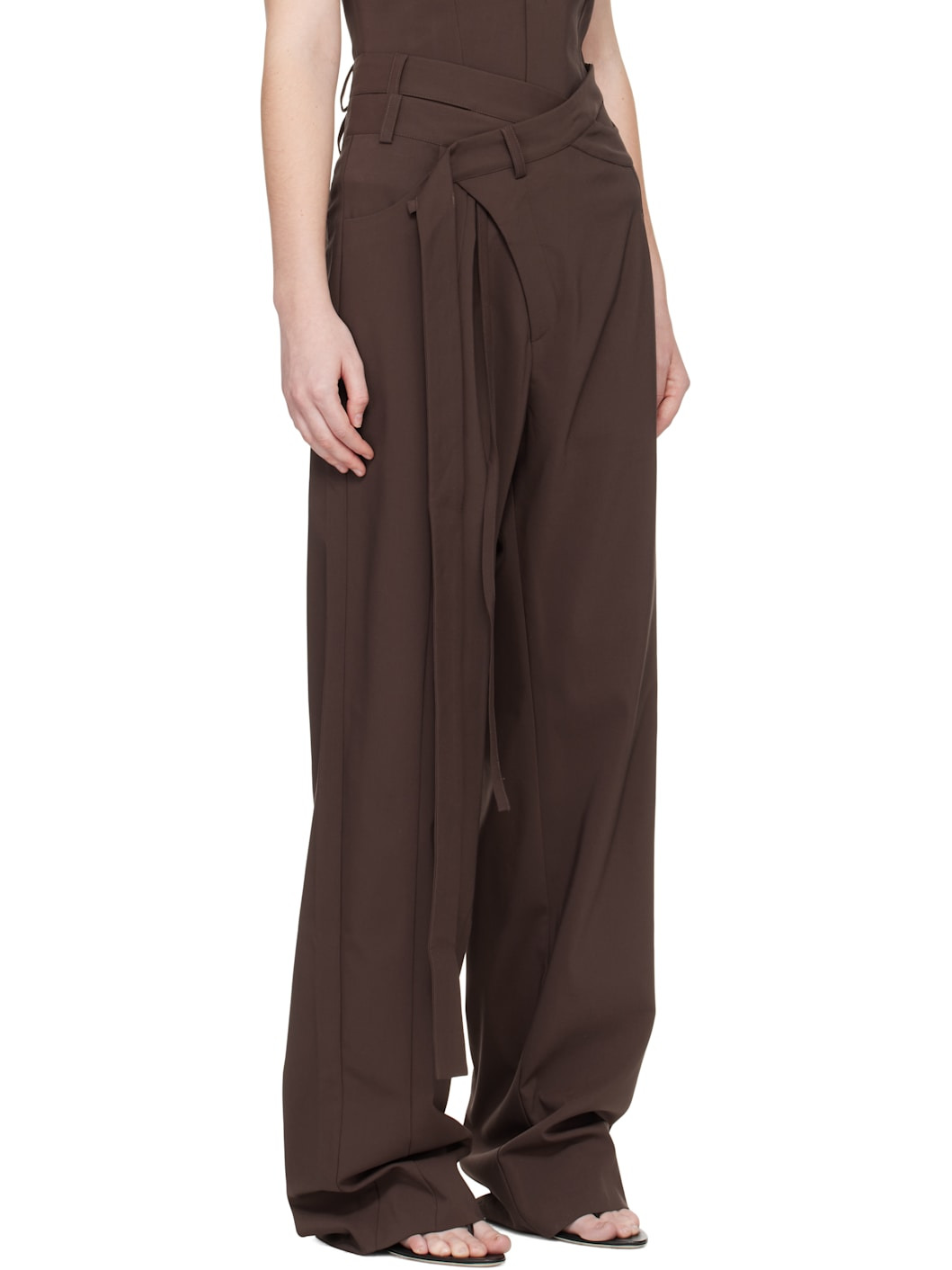 Brown Signature Wrap Suit Pants - 2