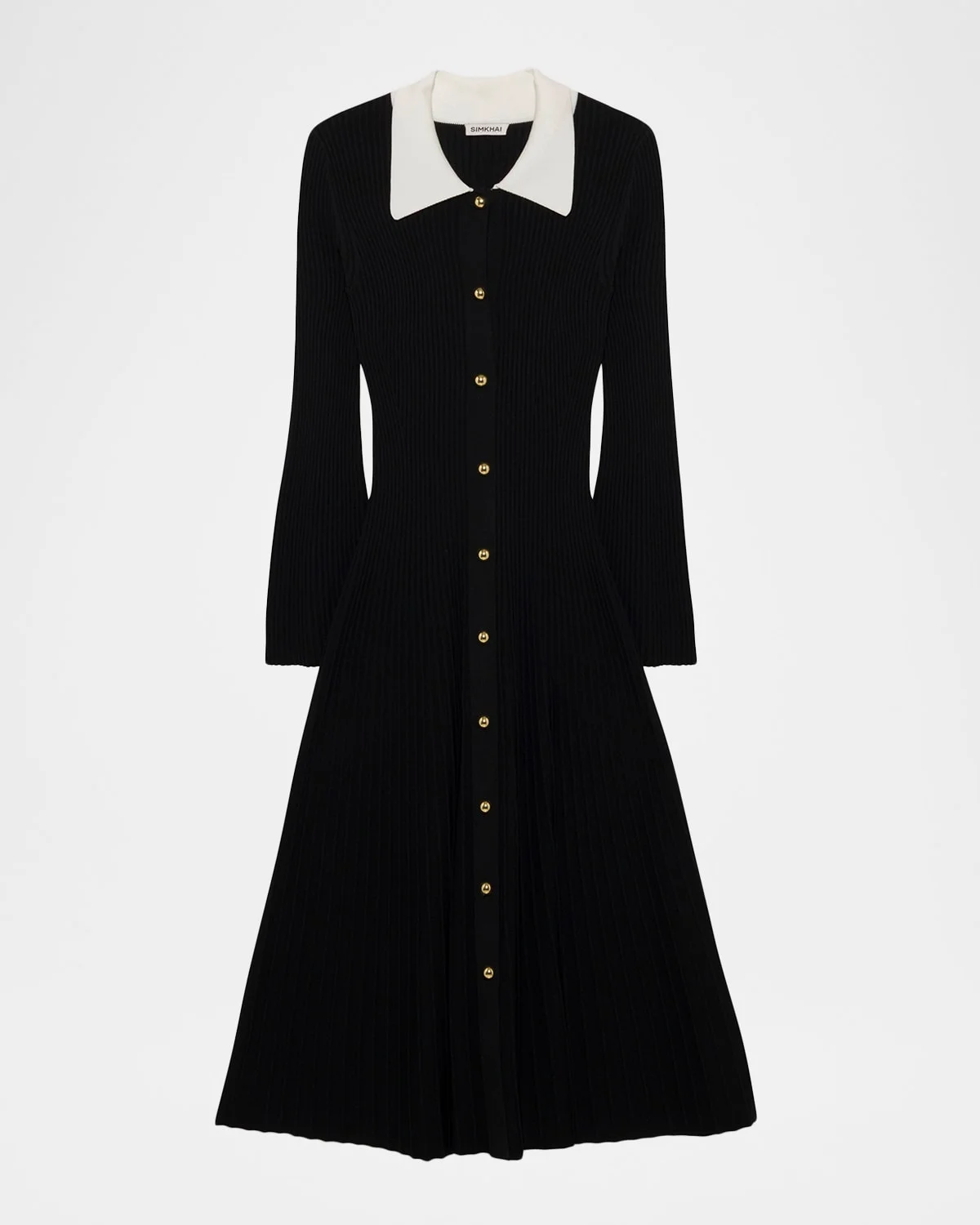 Philippa Long-Sleeve Ribbed Midi Dress - 1