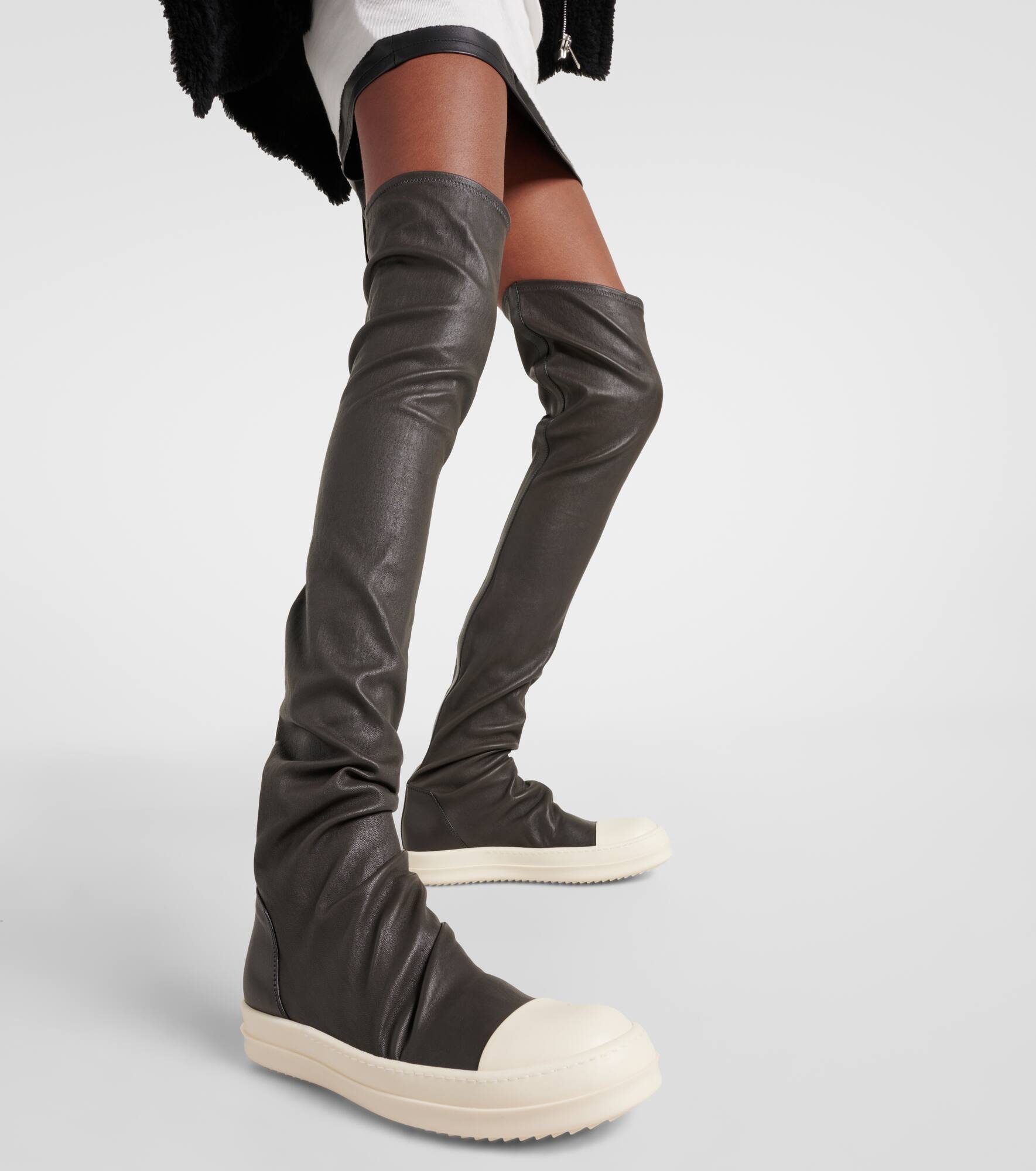 Stocking knee-high leather sneakers - 4