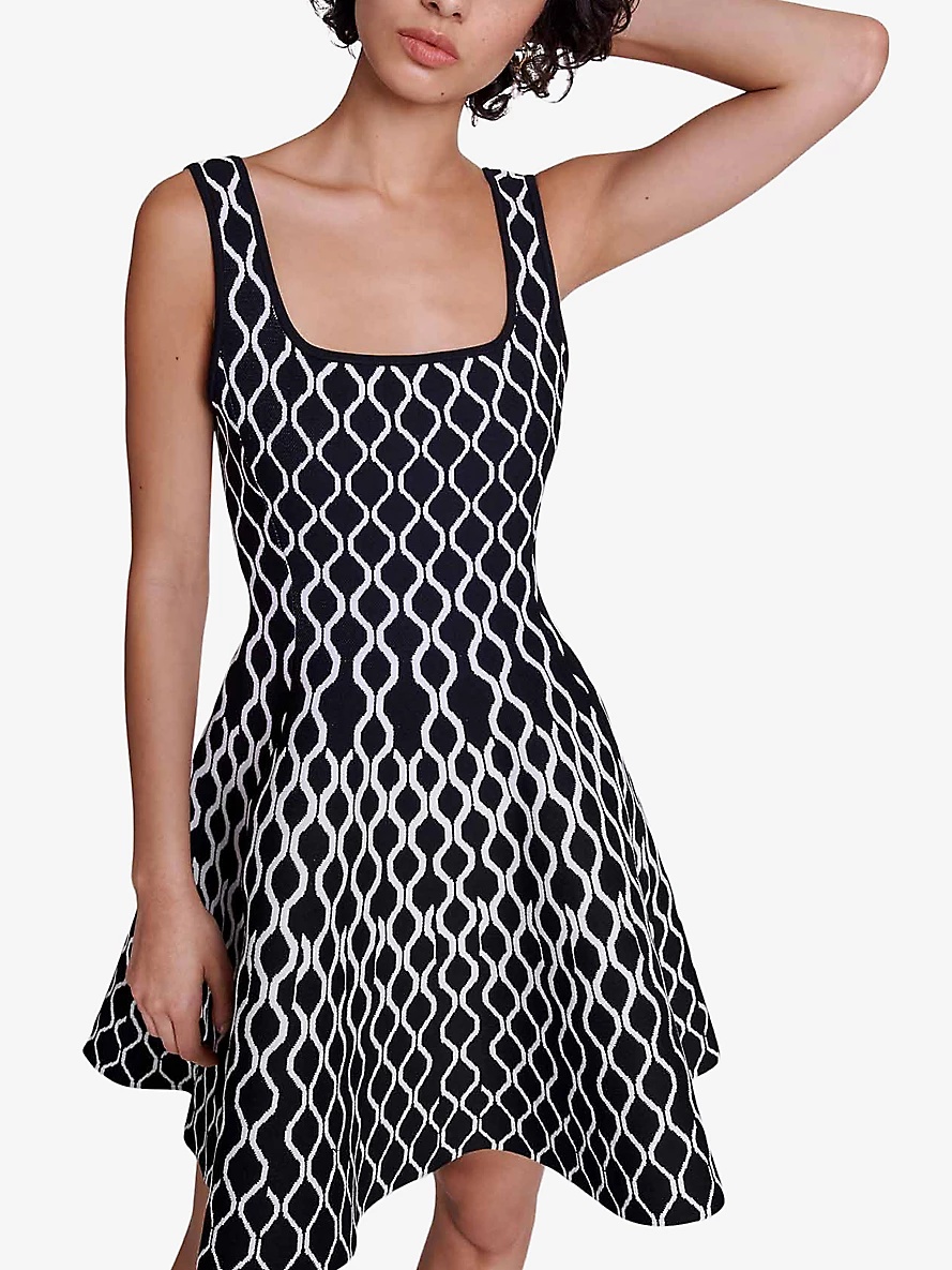 Square-neck geometric-pattern stretch-knit mini dress - 5