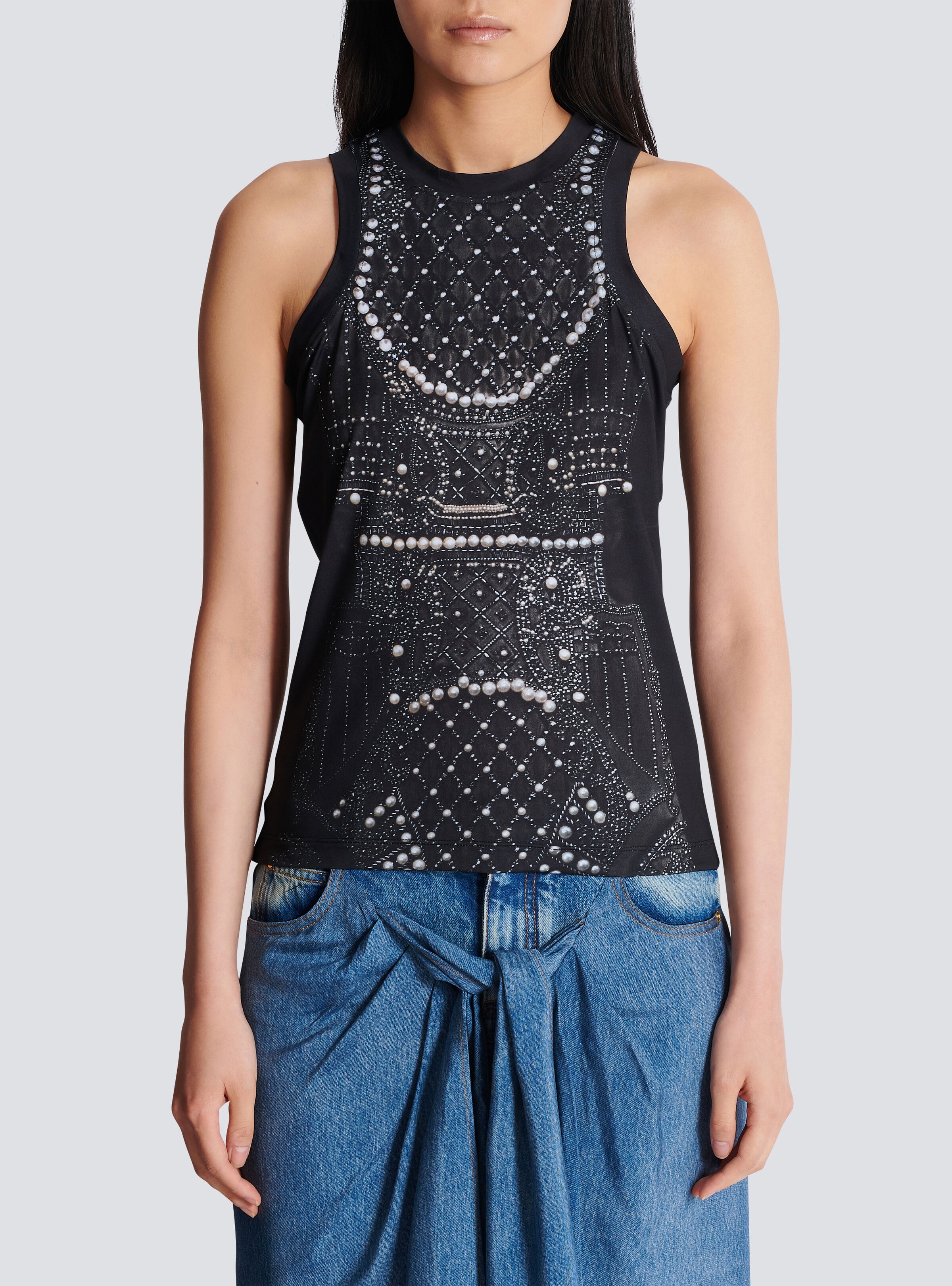 Soft tank top with faux embroidery print - 5