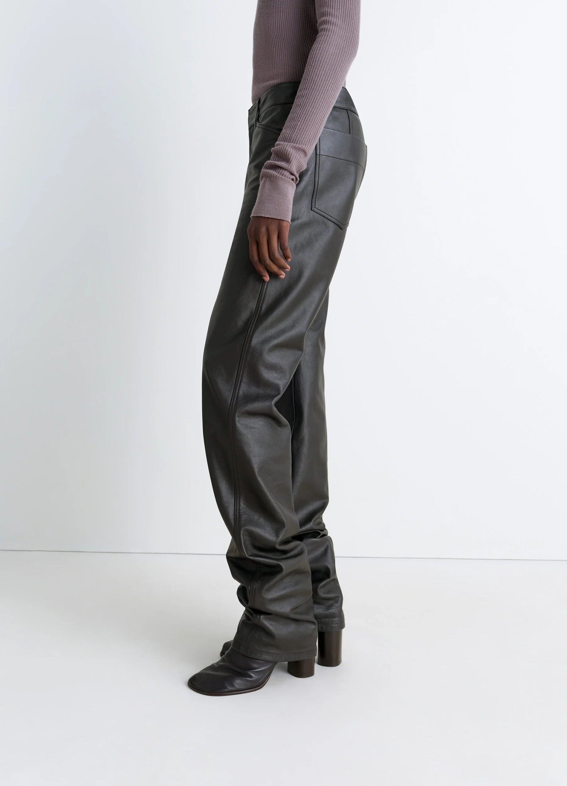 LEATHER FIVE POCKETS TWISTED PANTS - 6