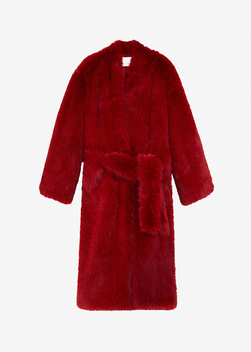 Destiny Padded Faux Fur Coat - Red 1