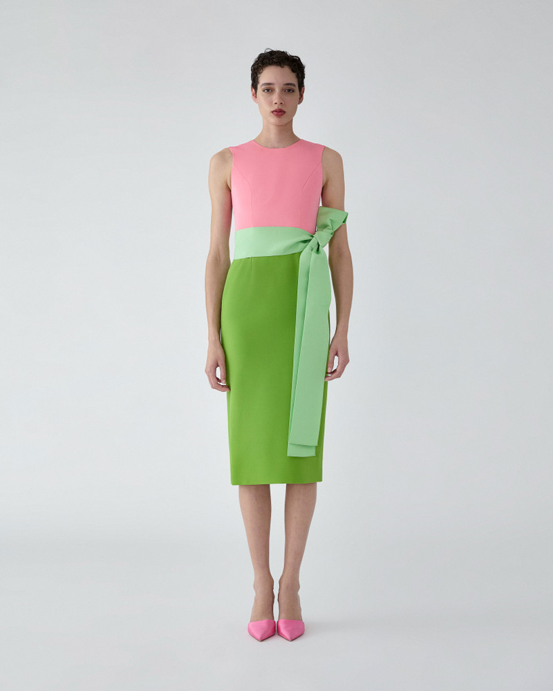 CAROLINA HERRERA Color-Blocked Midi Dress with Sash outlook