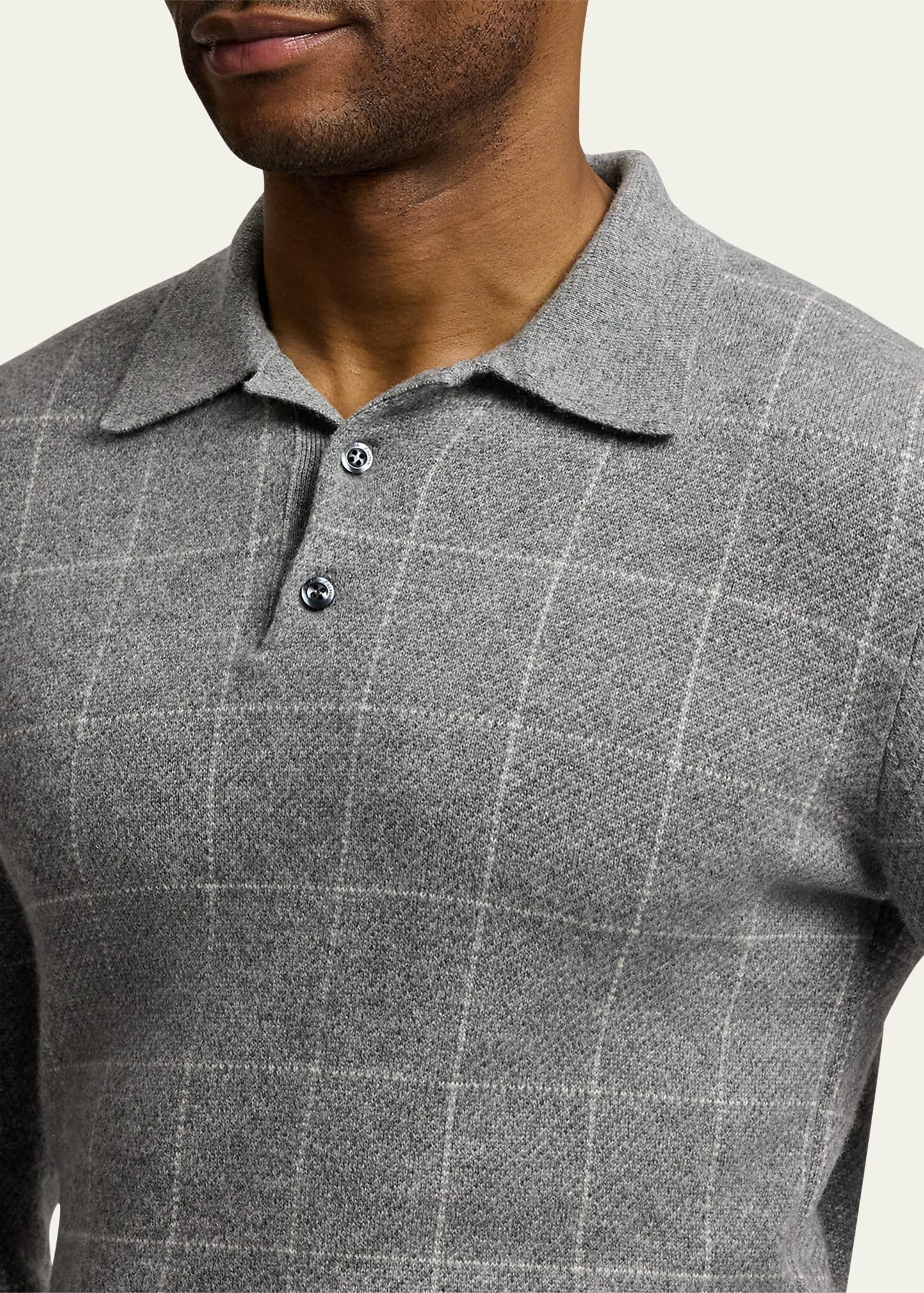 Men's Cashmere Windowpane Polo Sweater - 5