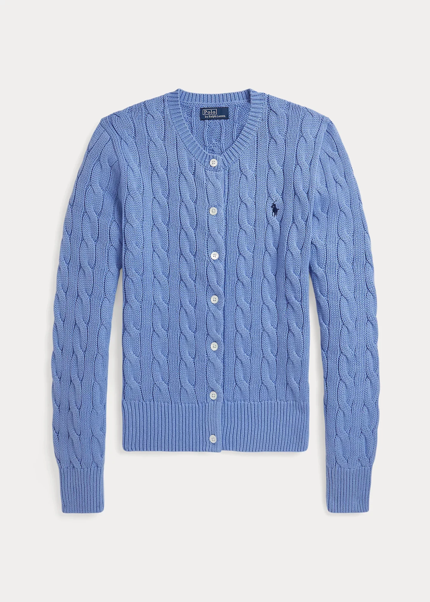 Cable-Knit Cotton Crewneck Cardigan - 1