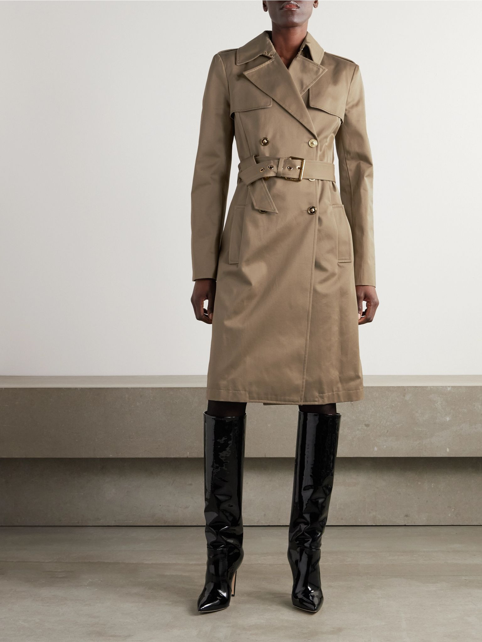 Icons belted double-breasted cotton-gabardine trench coat Beige - 3