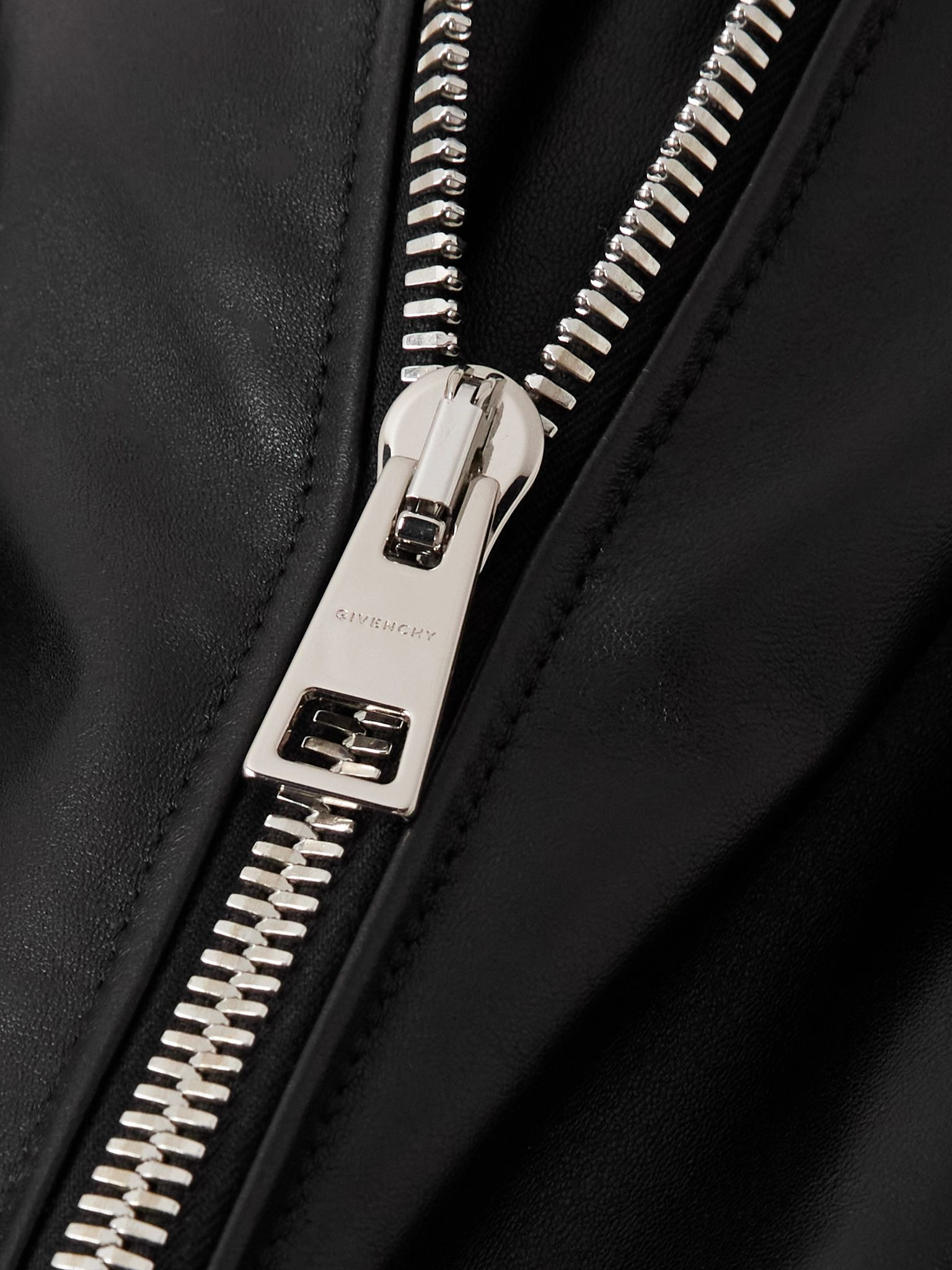 Cropped layered leather bomber jacket Black - 4