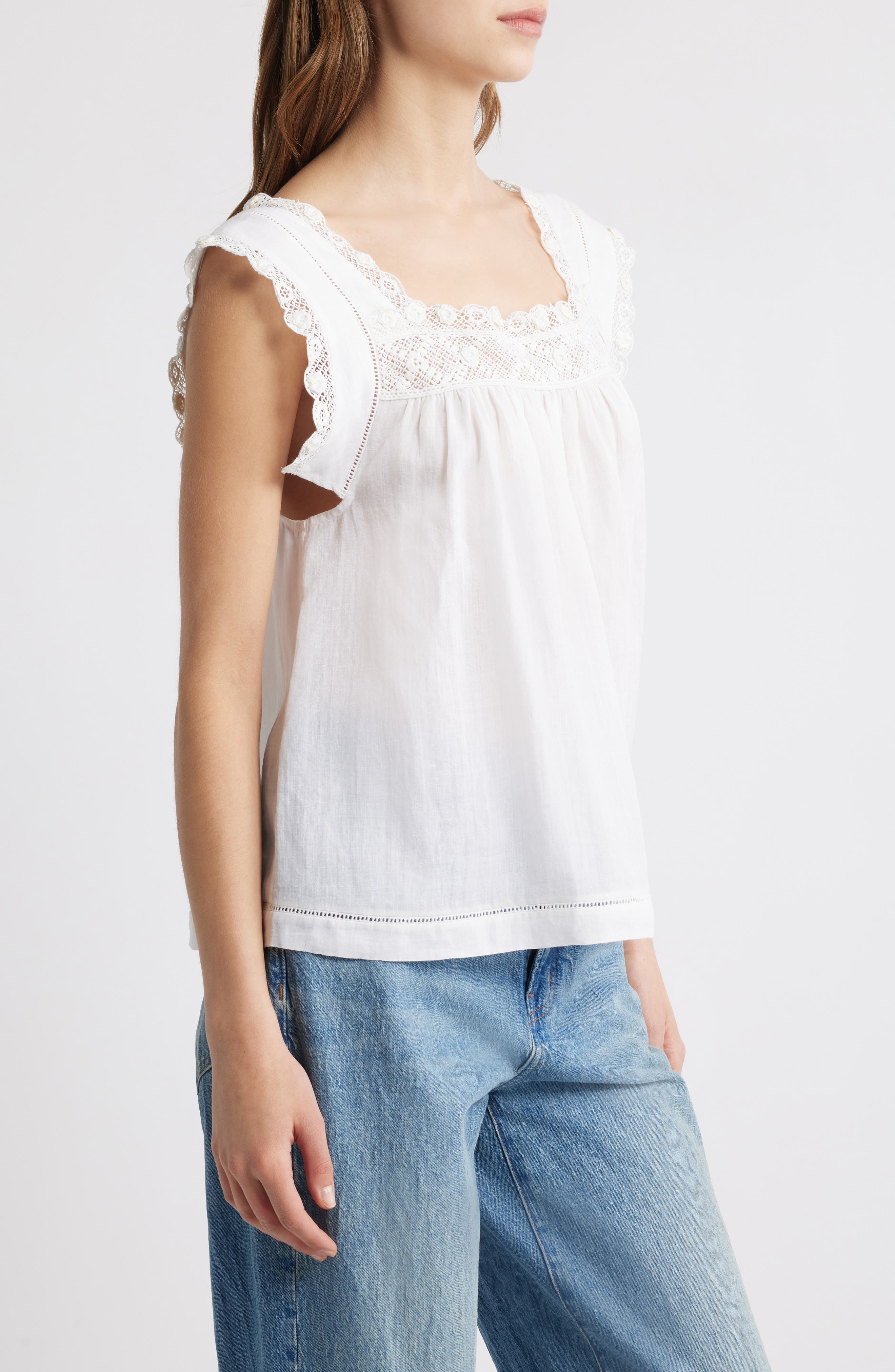 DÔEN Aphra Lace Trim Top in Salt at Nordstrom - 3