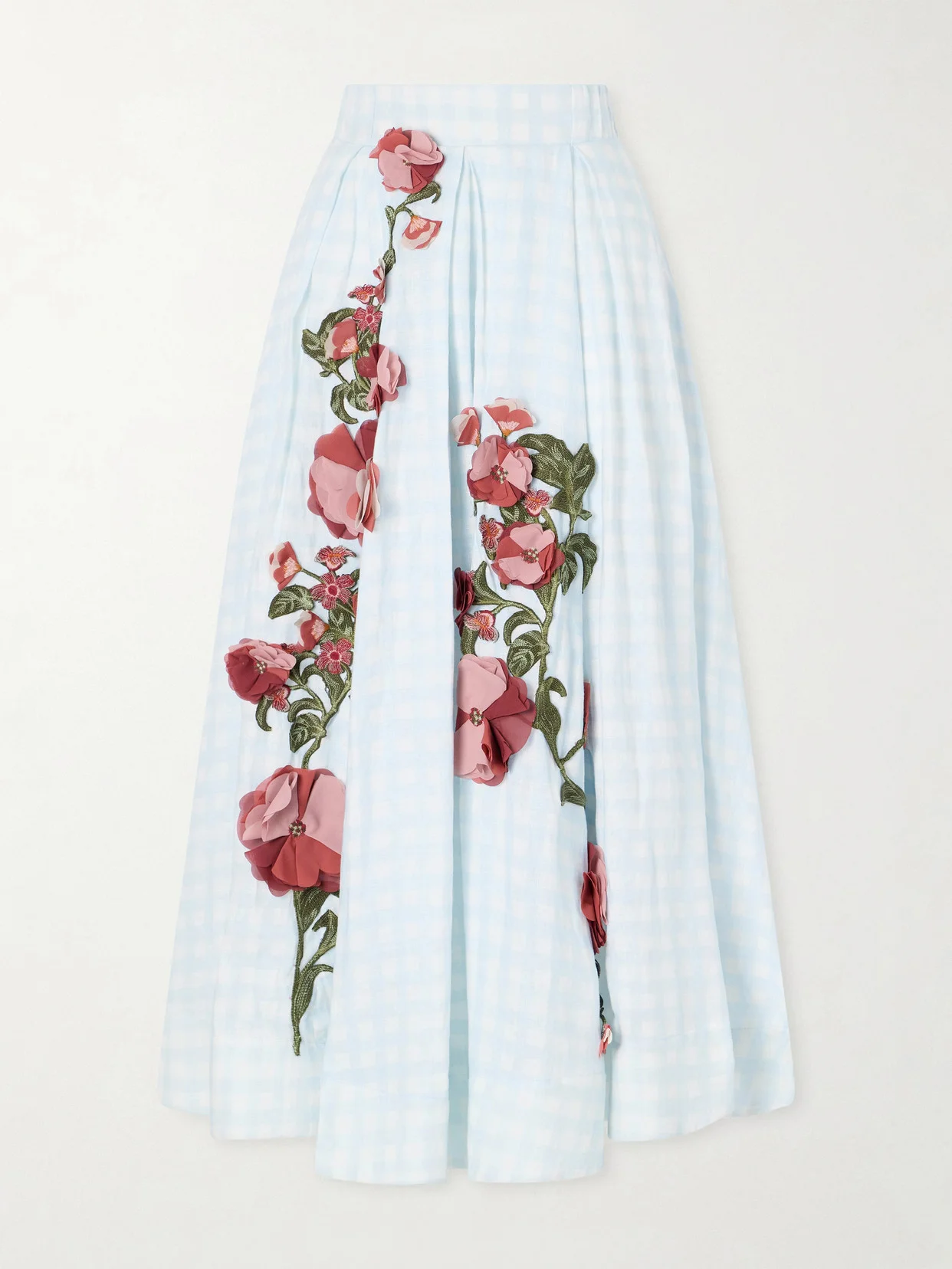 Delta Floral-appliqué Checked Linen Maxi Skirt - 1