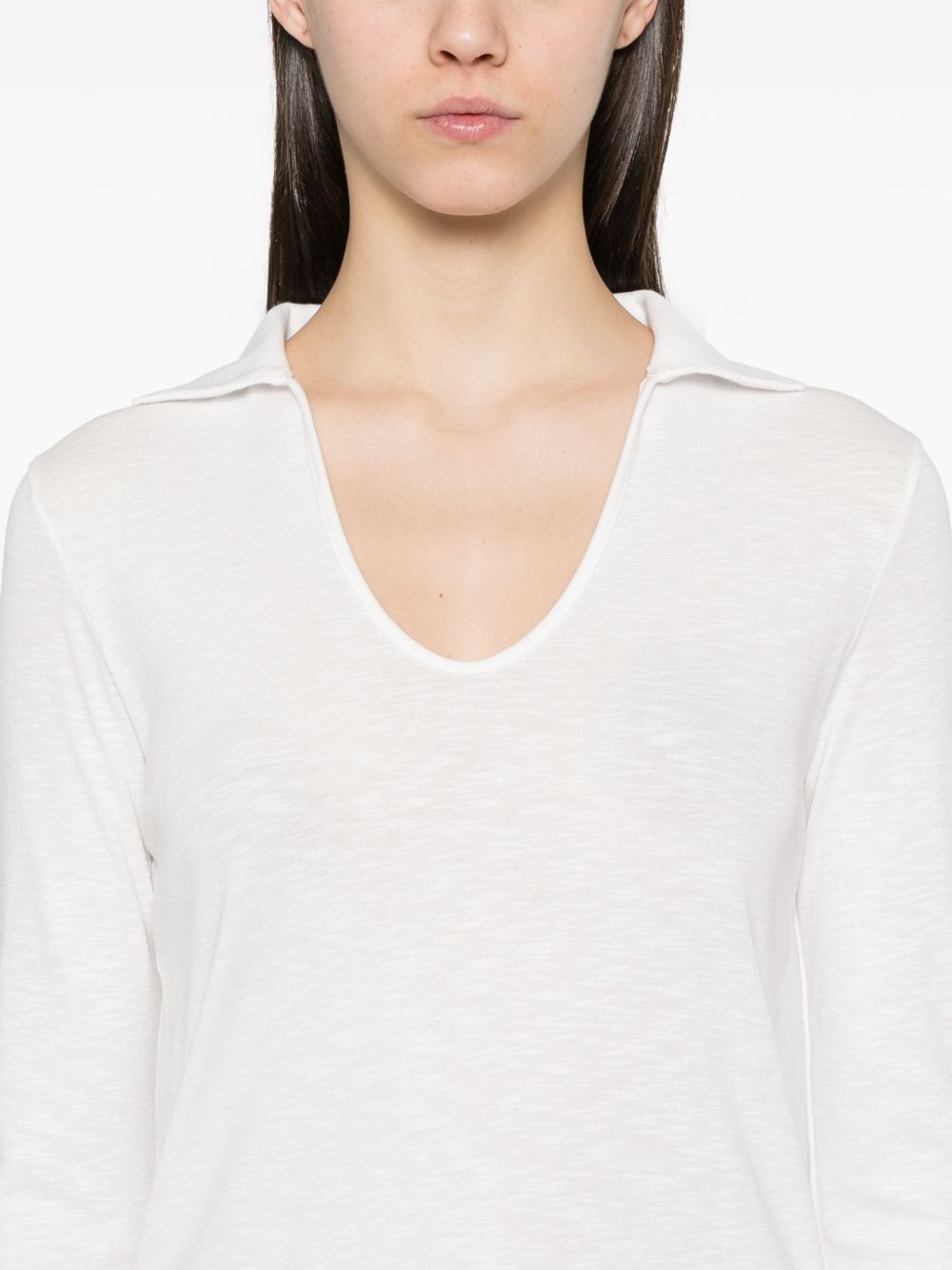 open-neck long-sleeve polo top - 5