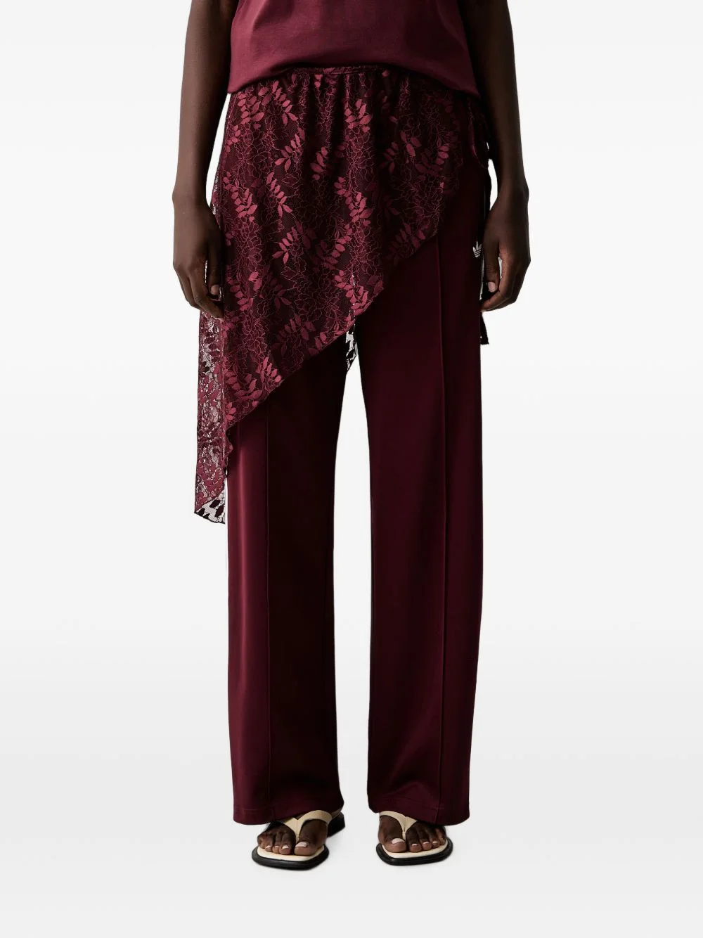 lace-overlay track pants - 1