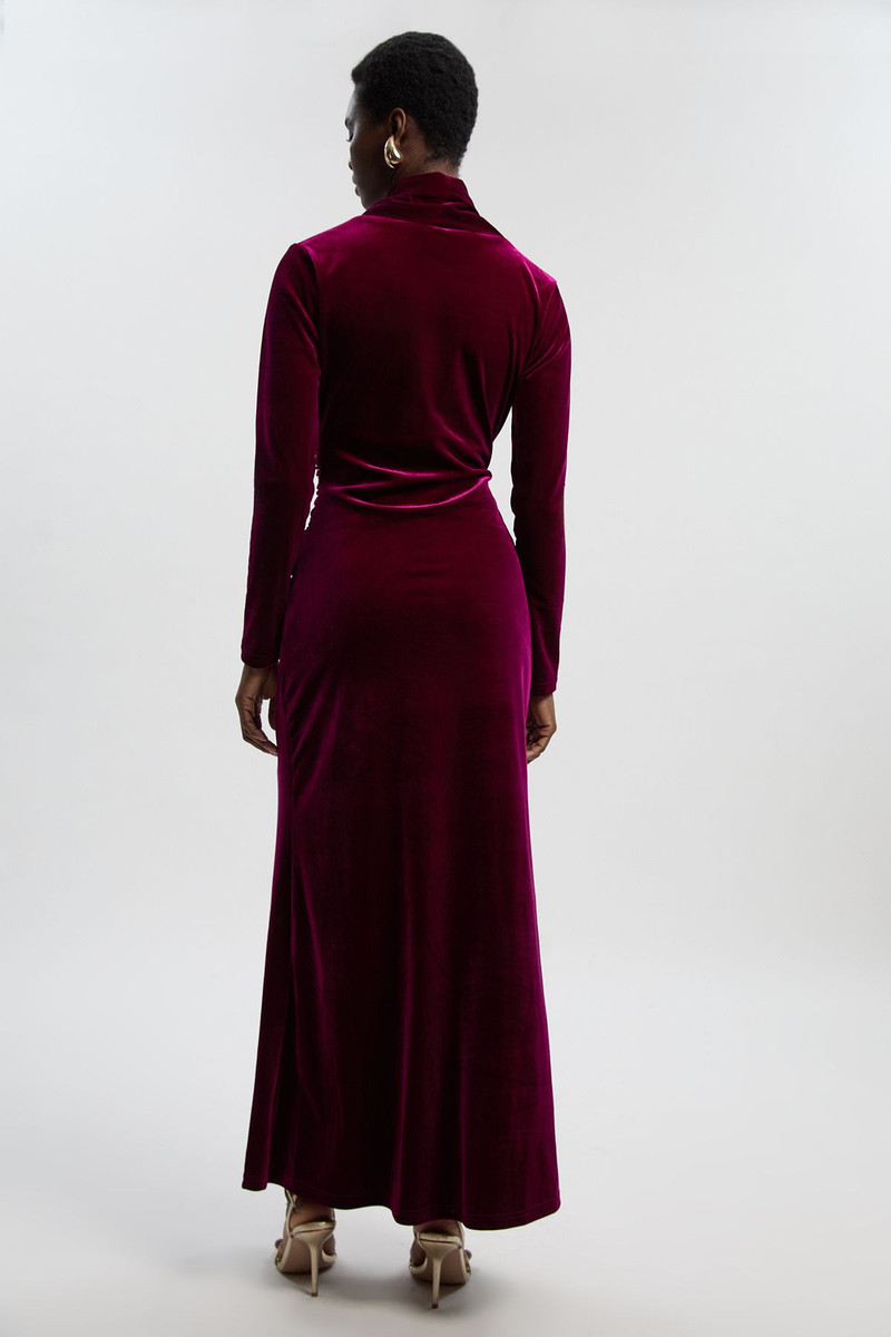Velvet Long Sleeve Wrap V Neck Maxi Dress 5