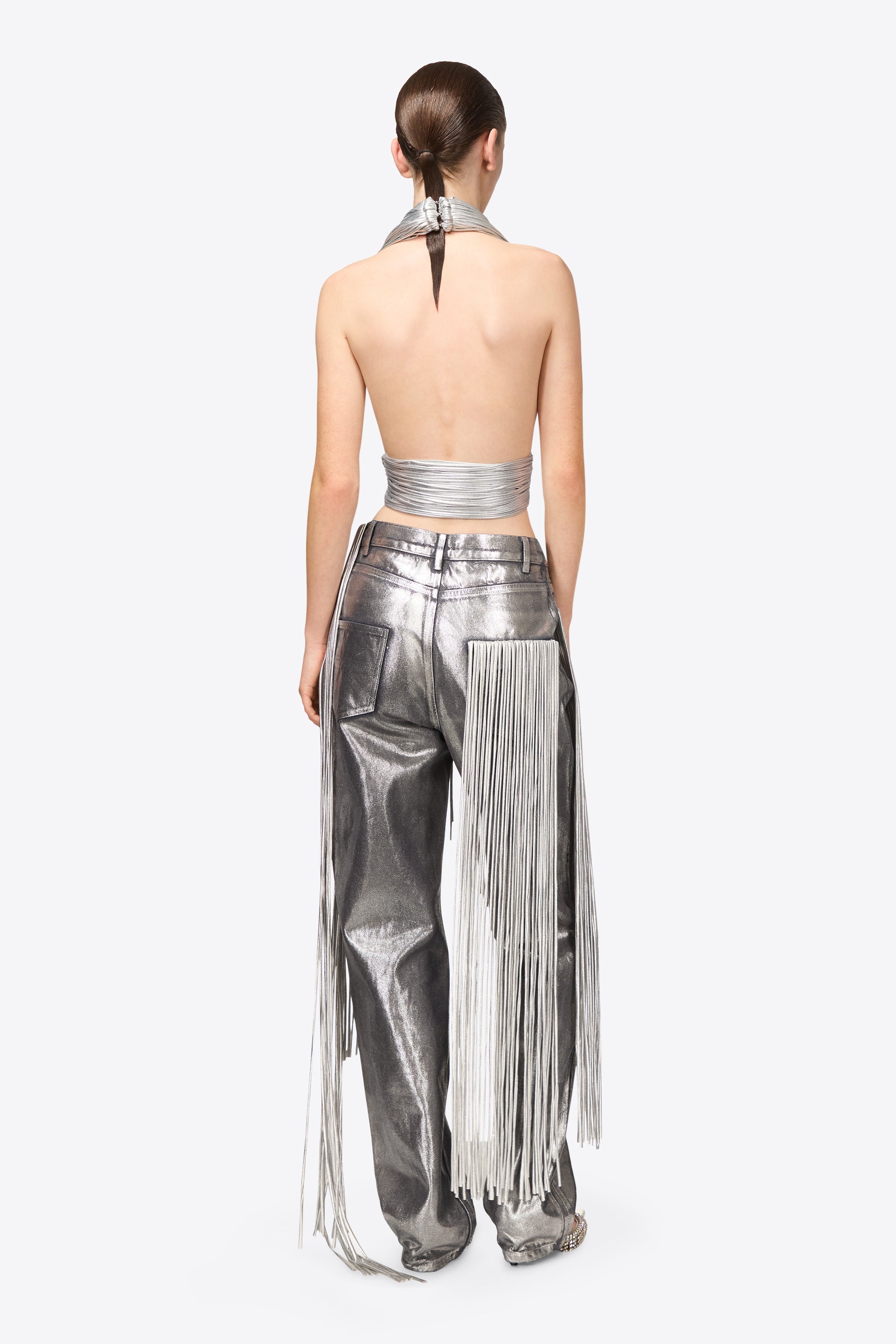 METALLIC FRINGE HALTER TOP - 6