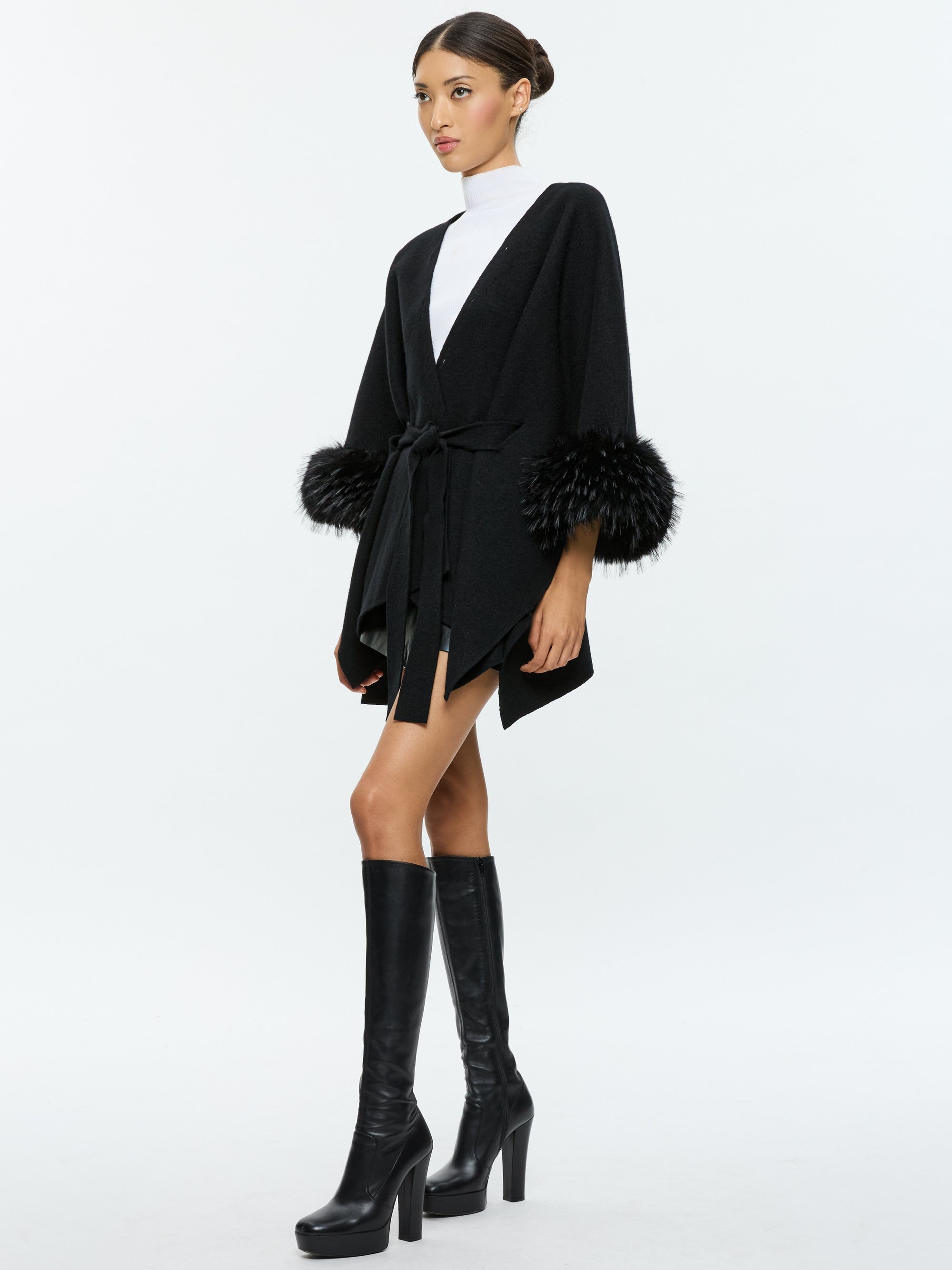 JOANNE SWEATER COAT WITH FAUX FUR TRIM - 6
