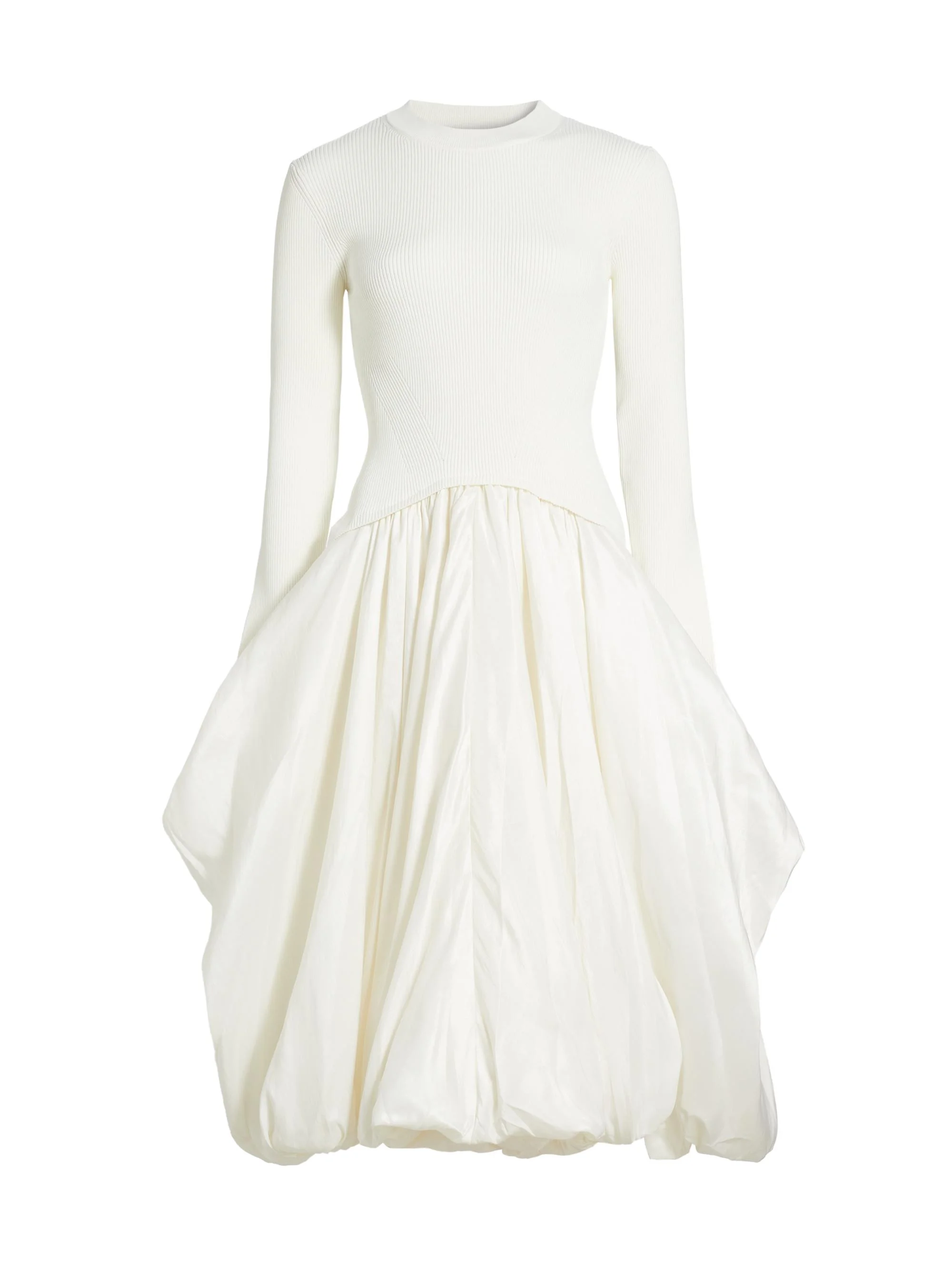 Women's Kenlie Mixed-Media Bubble Skirt Midi-Dress - Ivory - 1