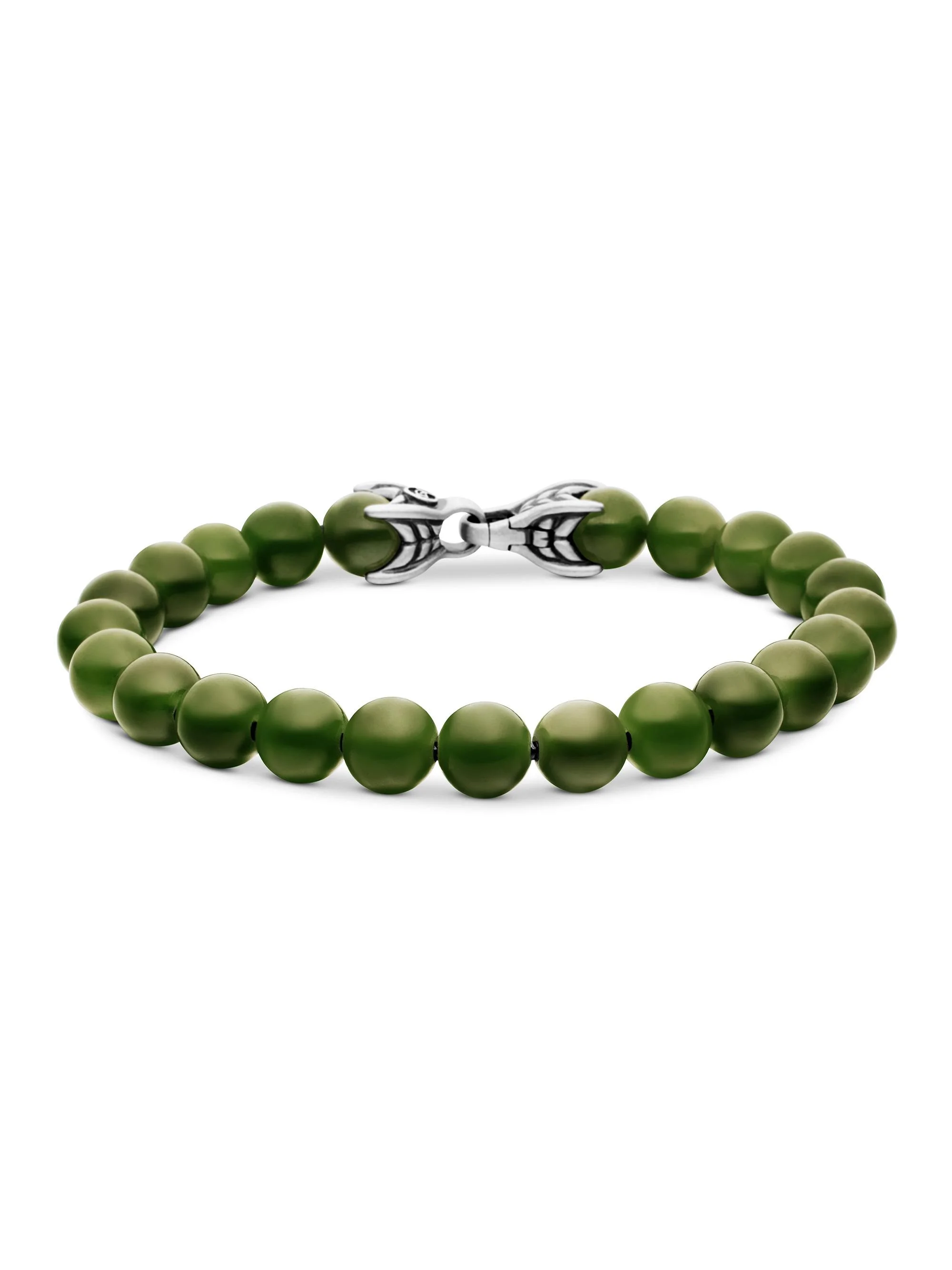 Men's Spiritual Beads Bracelet in Sterling Silver - Nephrite - 1