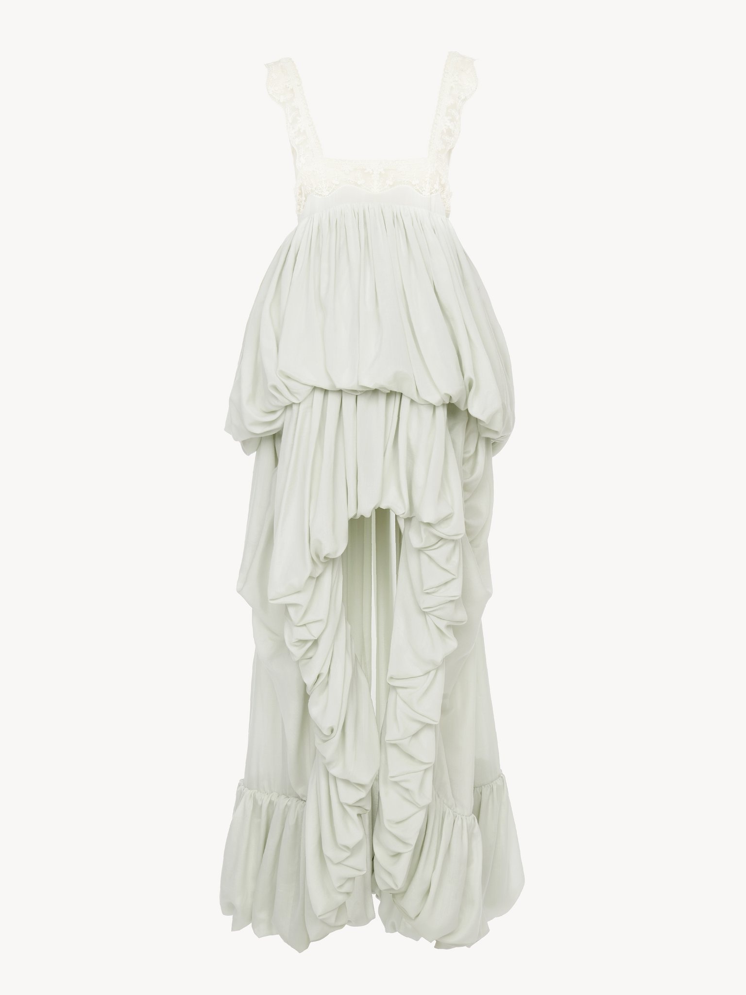 HIGH-LOW RUFFLED DRESS IN SILK HABOTAI & LACE - 2