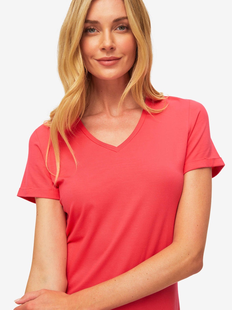Women's V-Neck Sleep T-Shirt Lara Micro Modal Stretch Watermelon Pink - 5