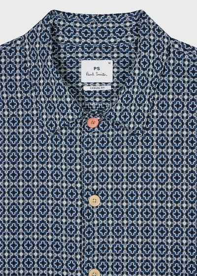 Paul Smith Blue Cotton Cross-Stitch Short-Sleeve Shirt outlook