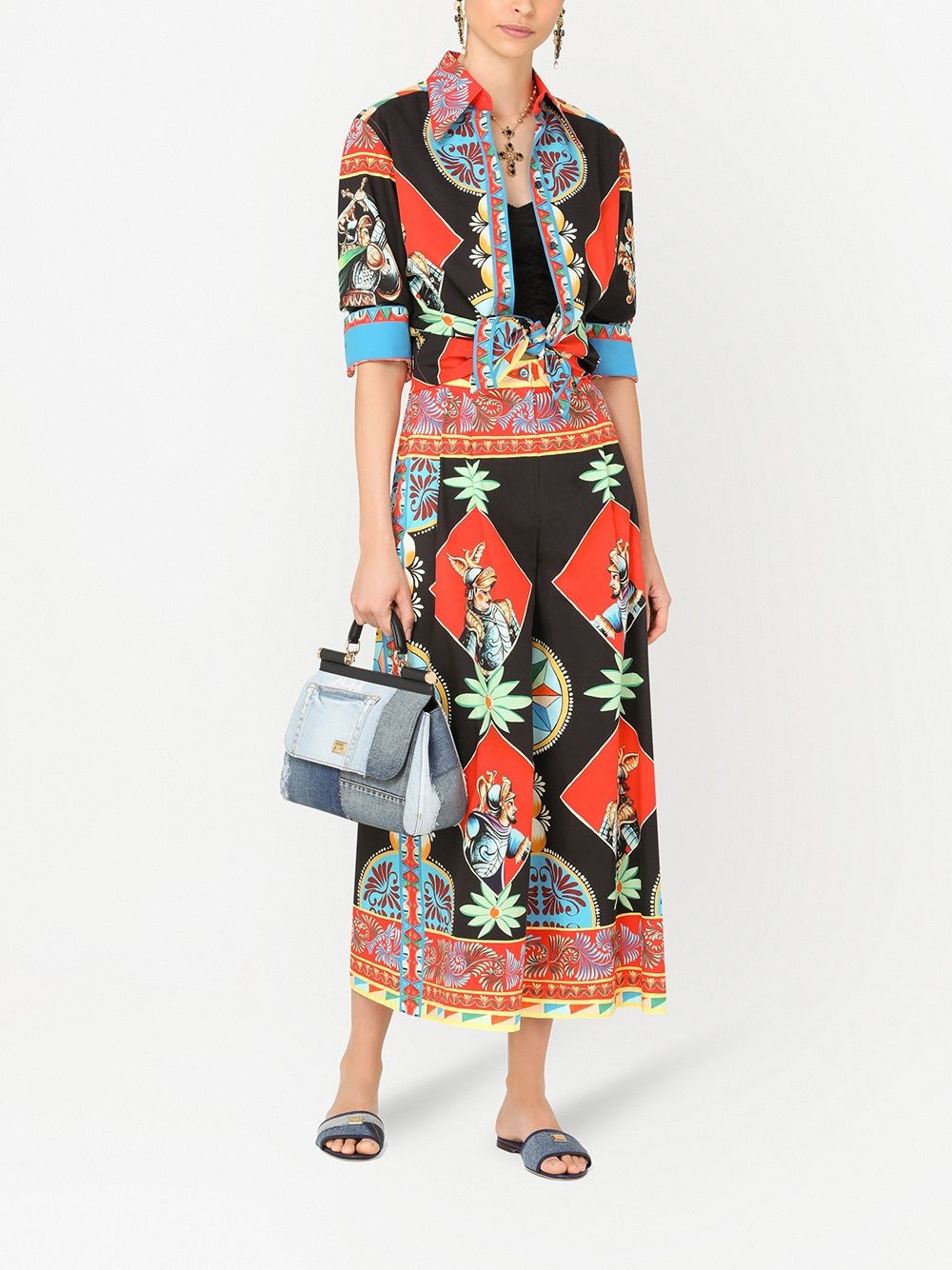 printed long collar shirt - 2