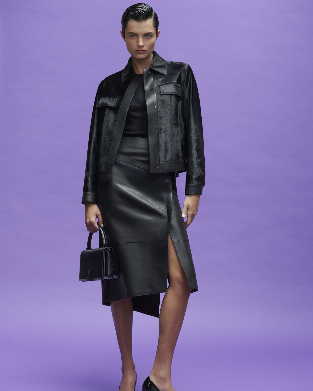 Asymmetric Trapezoid Nappa Leather Midi Skirt - 5