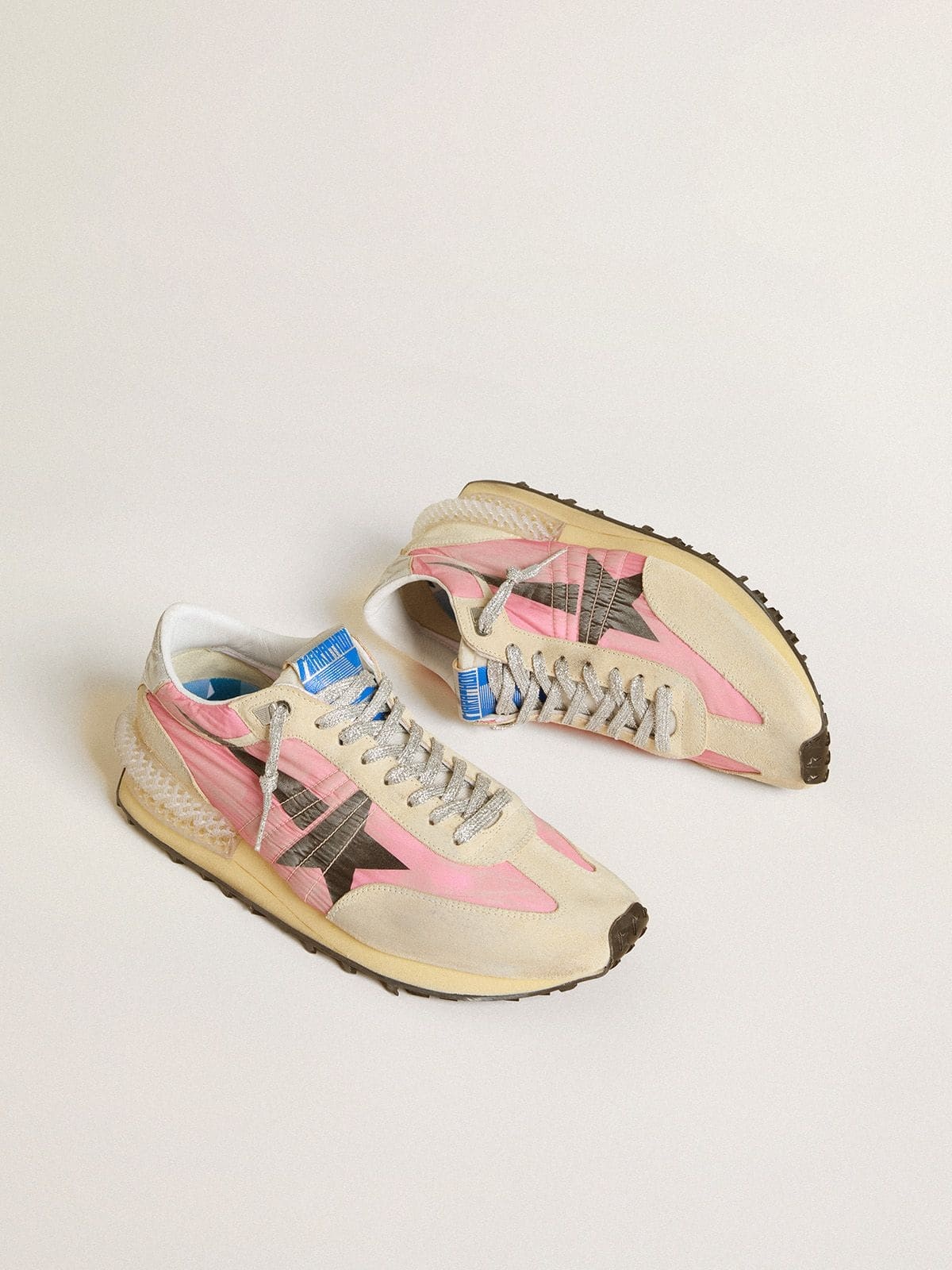 Women's Marathon in pink nylon and beige suede with black printed star - 2