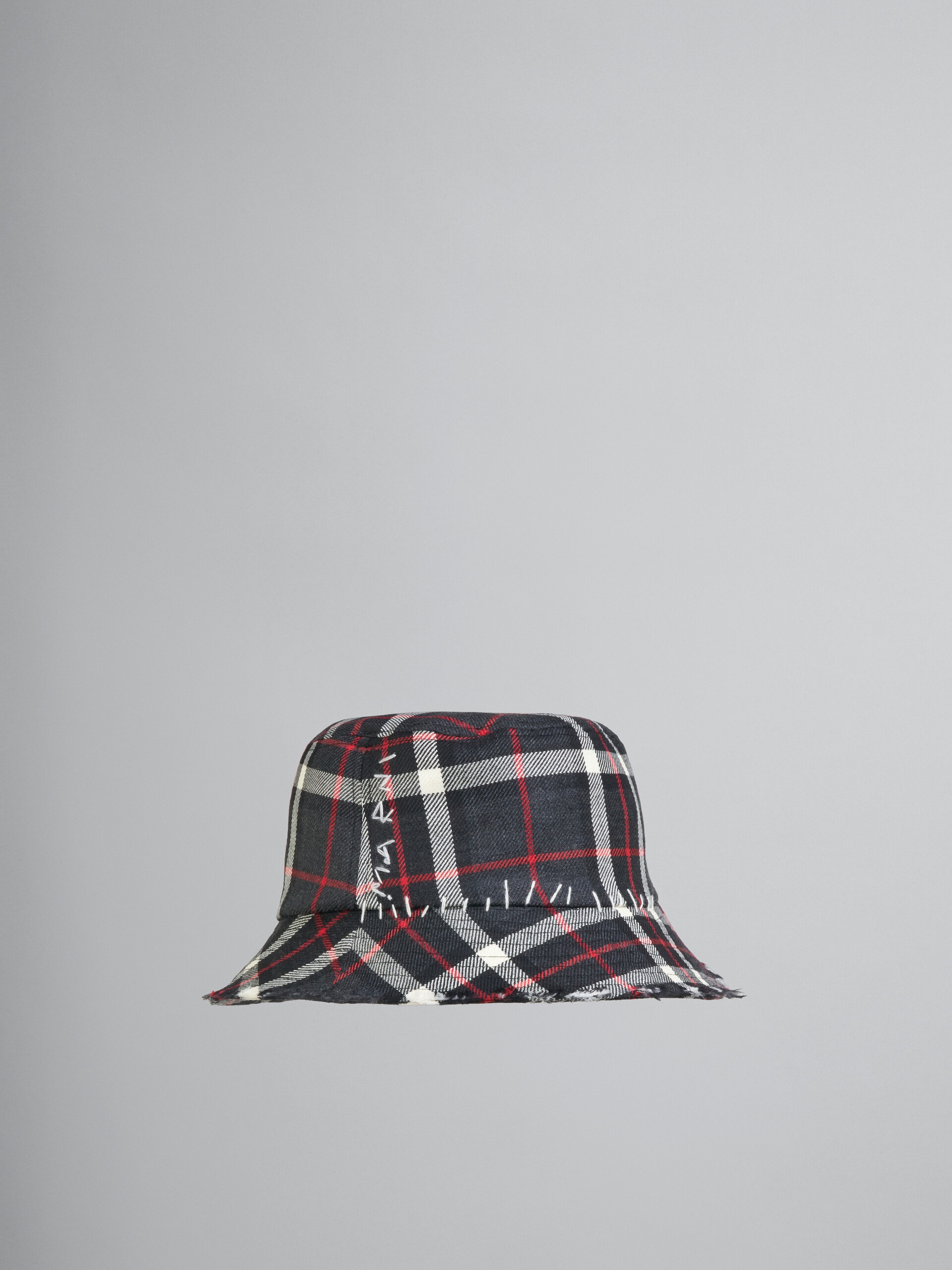 GREY TARTAN WOOL BUCKET HAT - 1