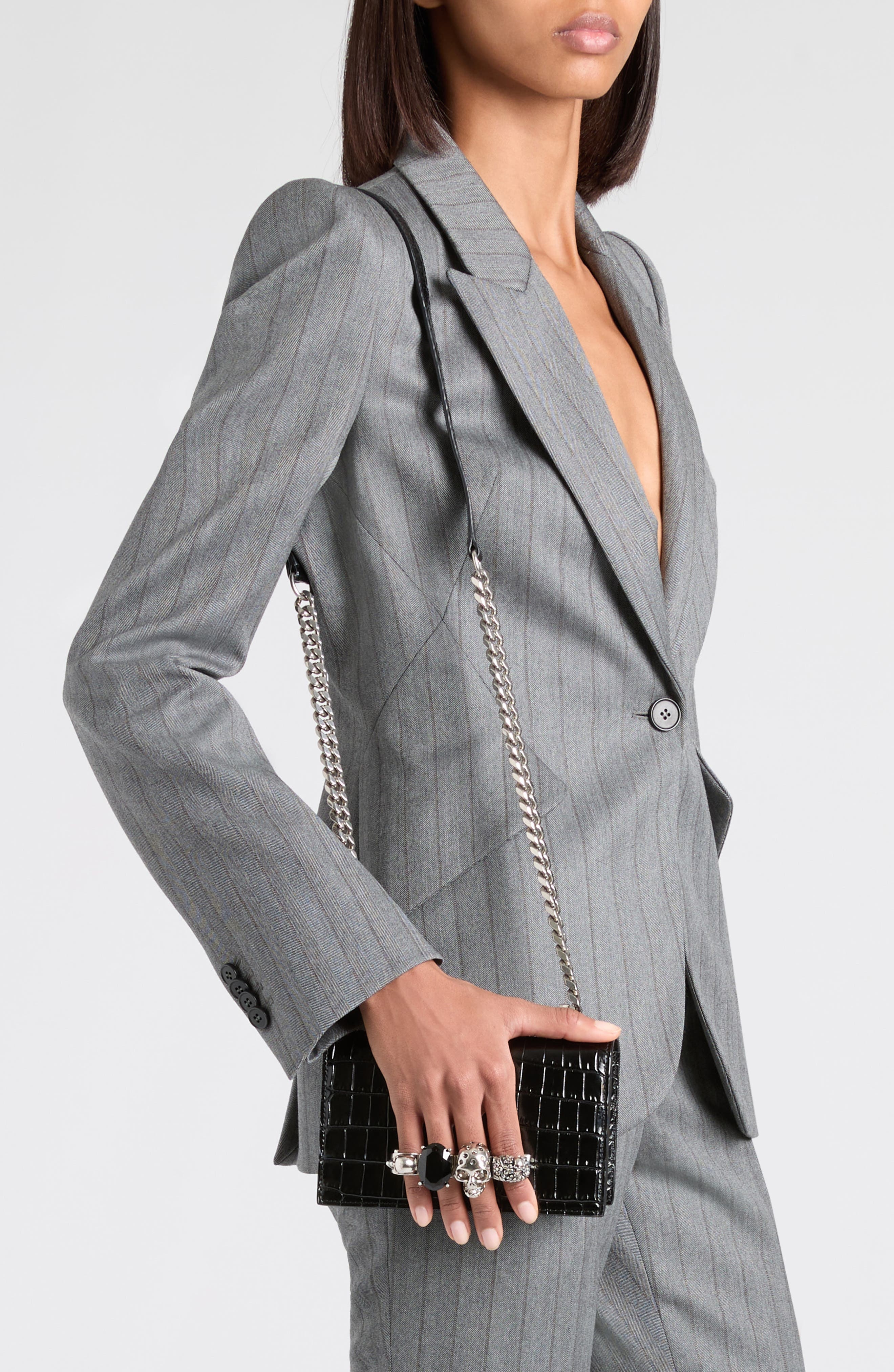 McQueen Mini Jeweled Croc Embossed Leather Crossbody Bag in Black at Nordstrom - 3
