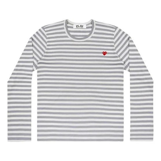 (WMNS) COMME des GARCONS PLAY Striped Mini Logo Tee 'Grey' AZ-T217-051-3 - 1